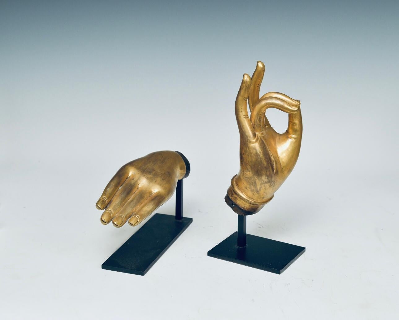 Group of Two Fine Cast Gilt Bronze Buddha Hands, 19th Century 1