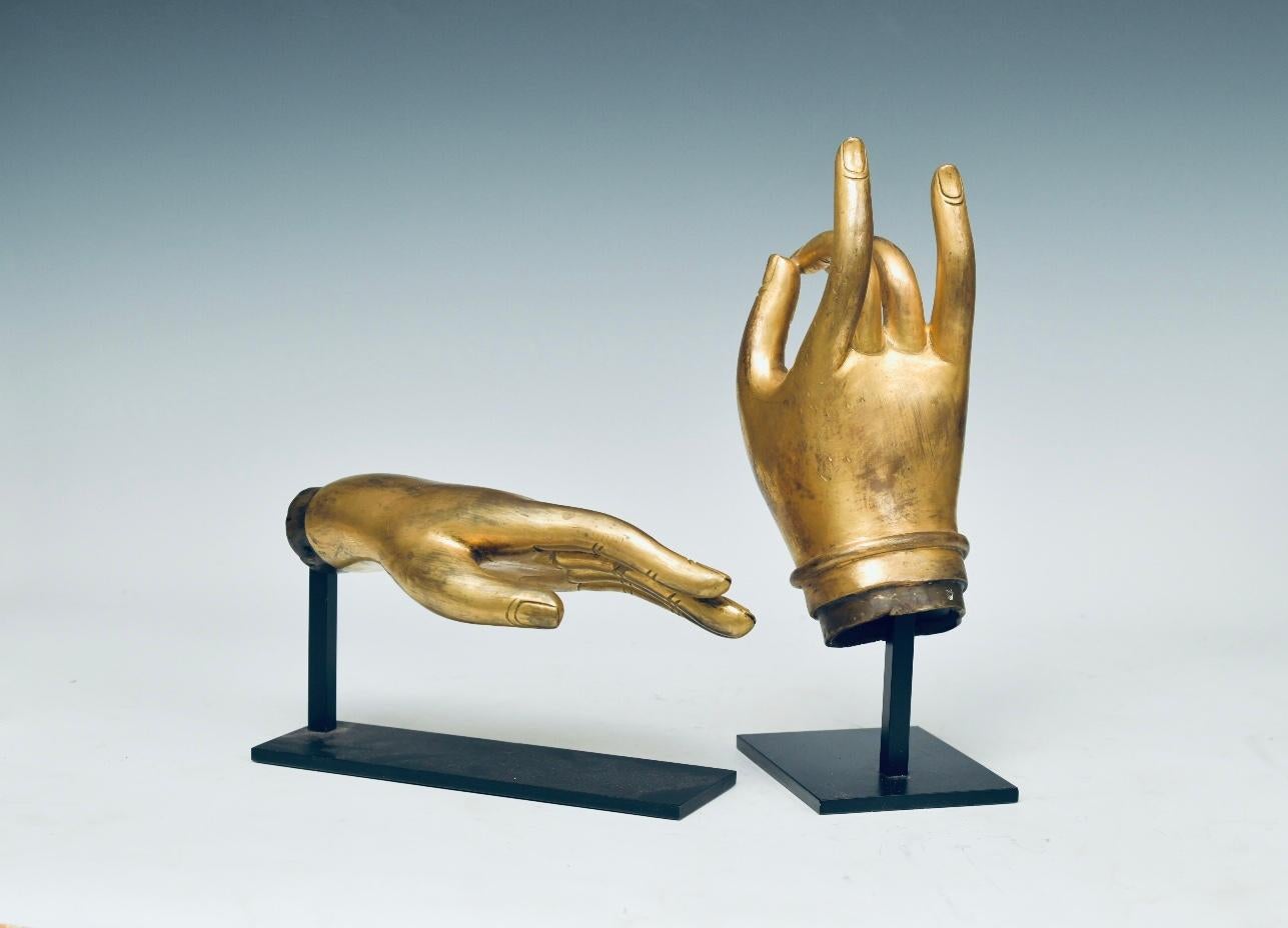 Group of Two Fine Cast Gilt Bronze Buddha Hands, 19th Century 2