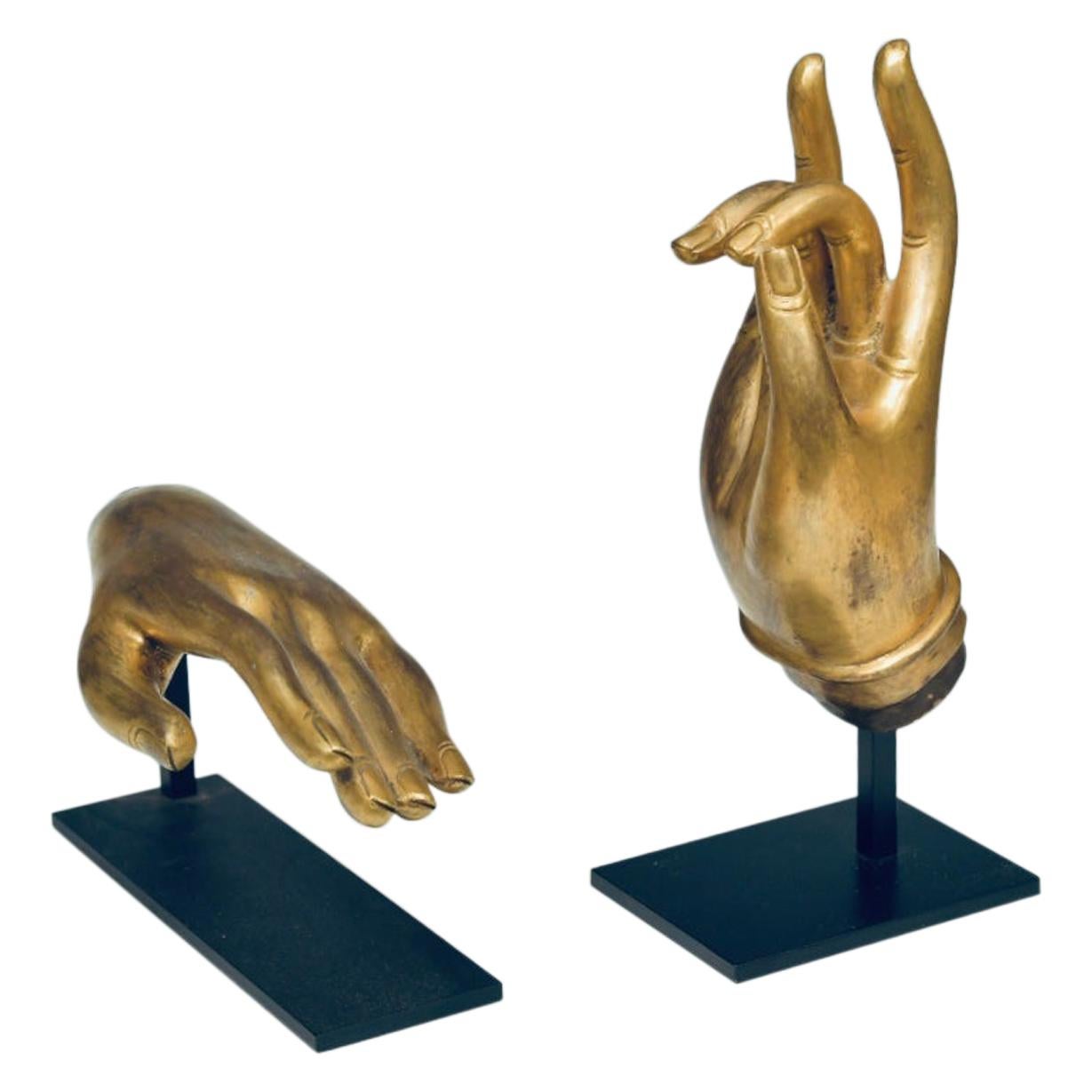 Group of Two Fine Cast Gilt Bronze Buddha Hands, 19th Century