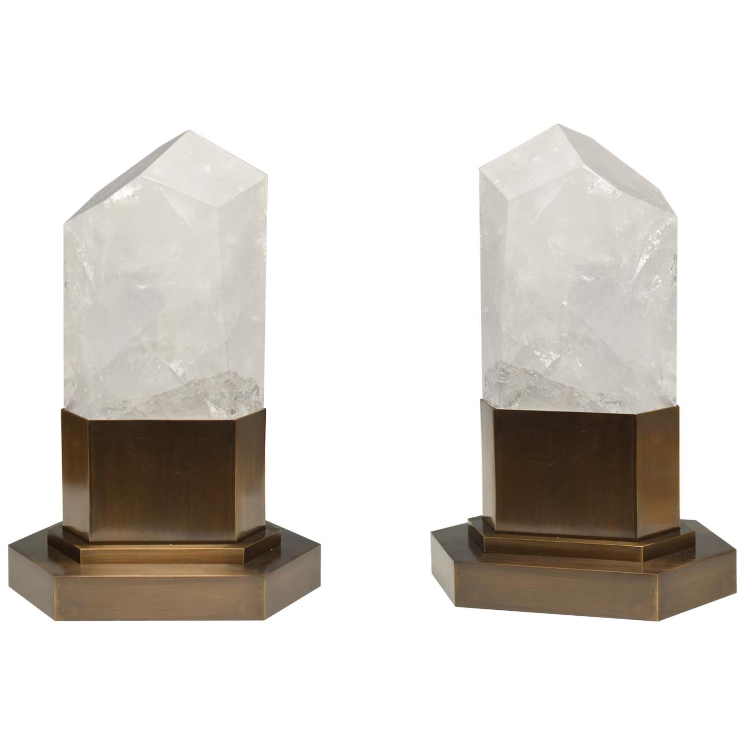 Groupe de deux lampes obélisques en cristal de roche par Phoenix