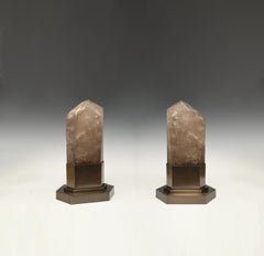 Group of Two Smoky Rock Crystal Obelisk Lights