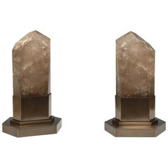 Group of Two Smoky Rock Crystal Obelisk Lights