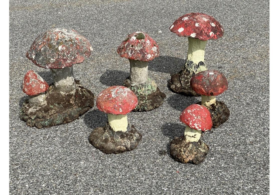 Group of Vintage Cast and Painted Cement Mushrooms as Garden Ornaments 3