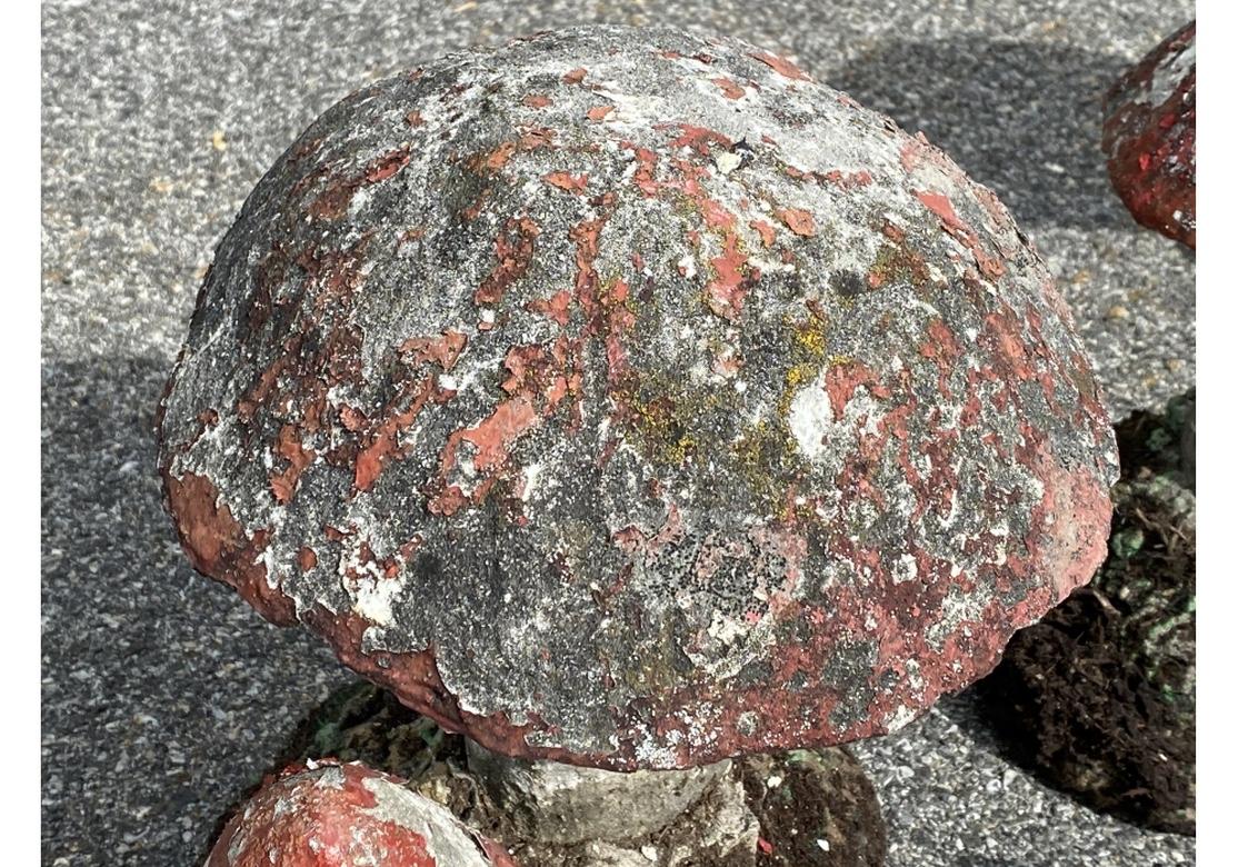 Group of Vintage Cast and Painted Cement Mushrooms as Garden Ornaments 4