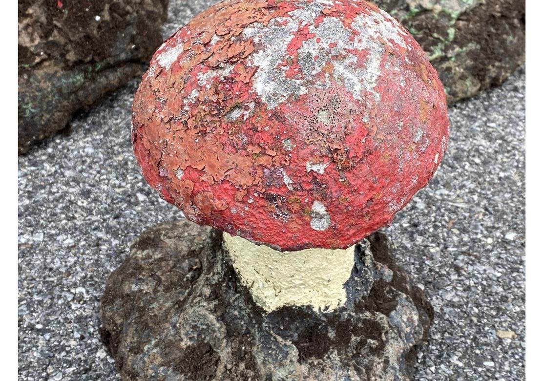 painting concrete mushrooms