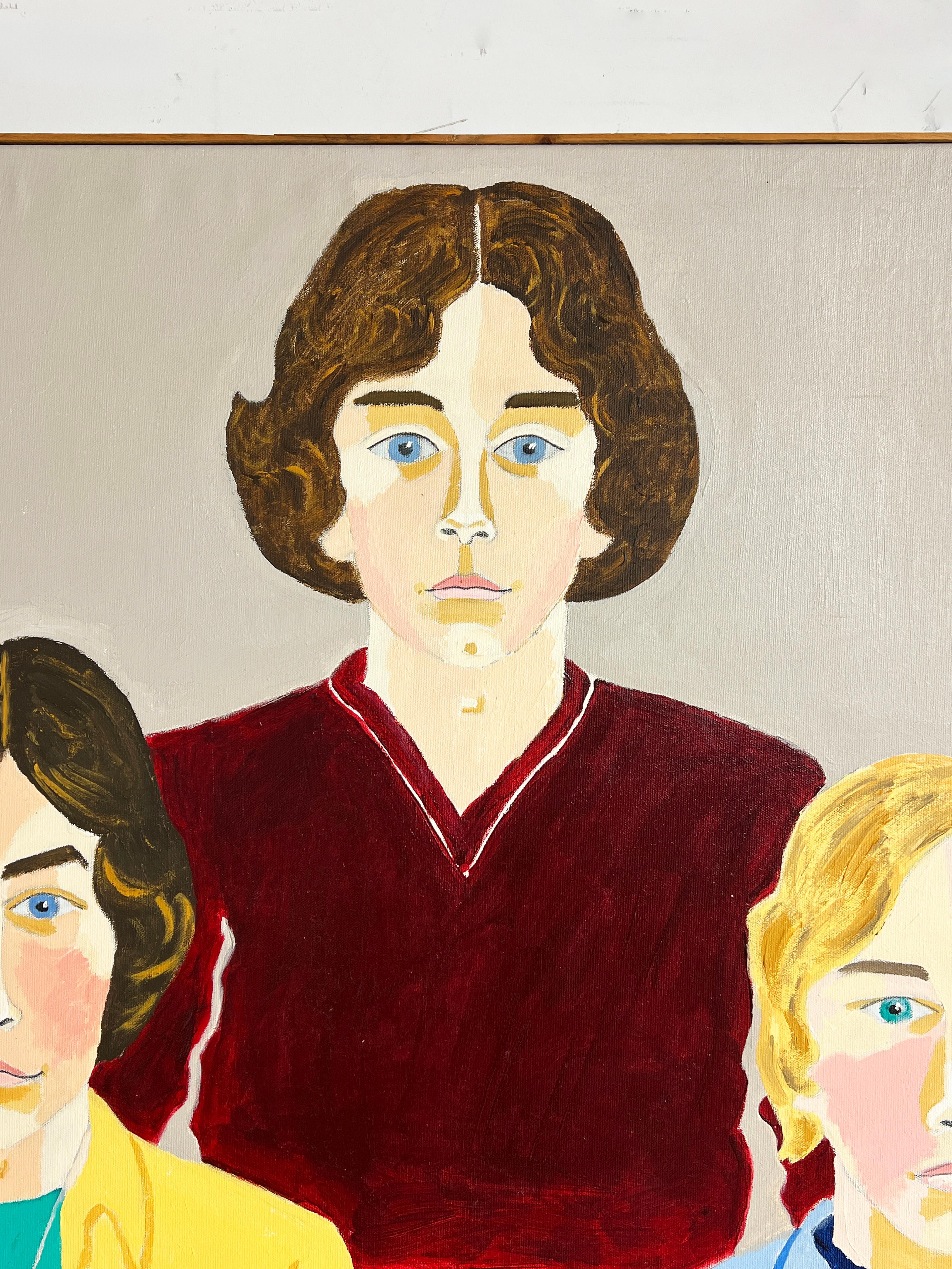 Mid-Century Modern Group Portrait in Manner of Allice Neel Titled 