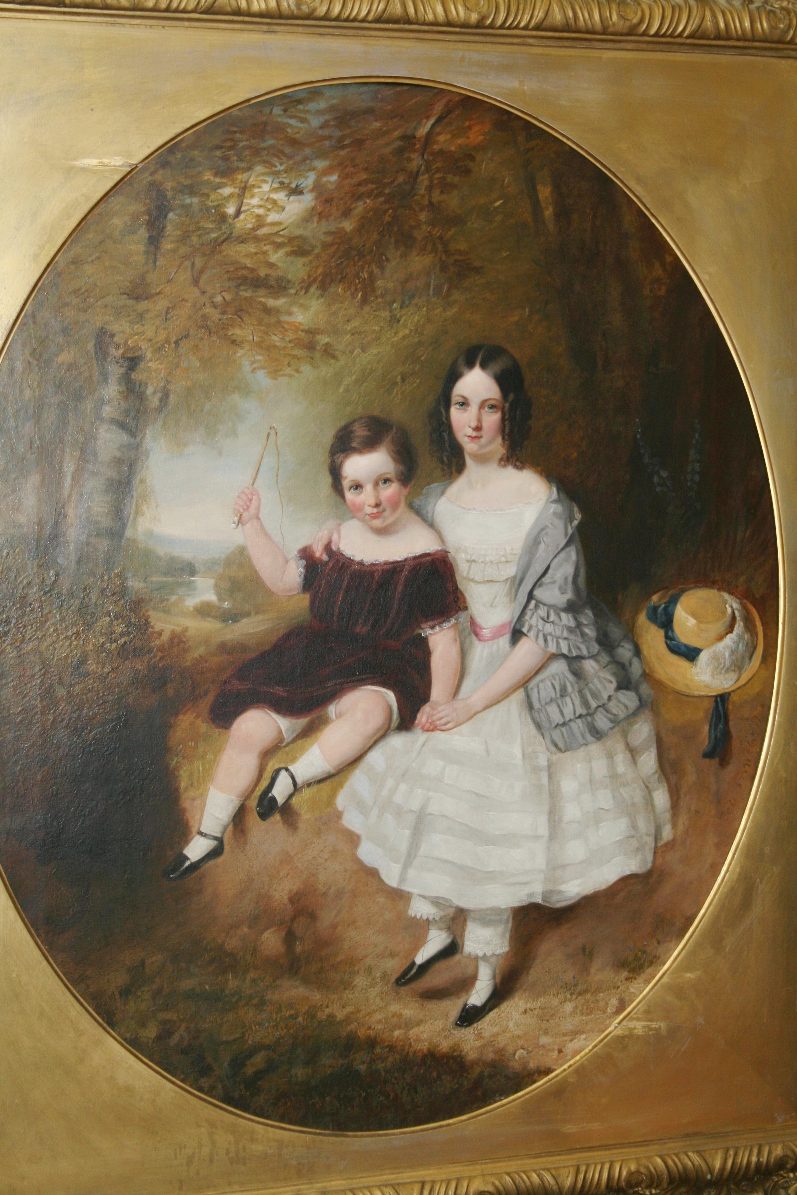 Retrato de grupo de dos niños por James Bennett H. Smith (británico, fl. 1830-1847) Británico en venta