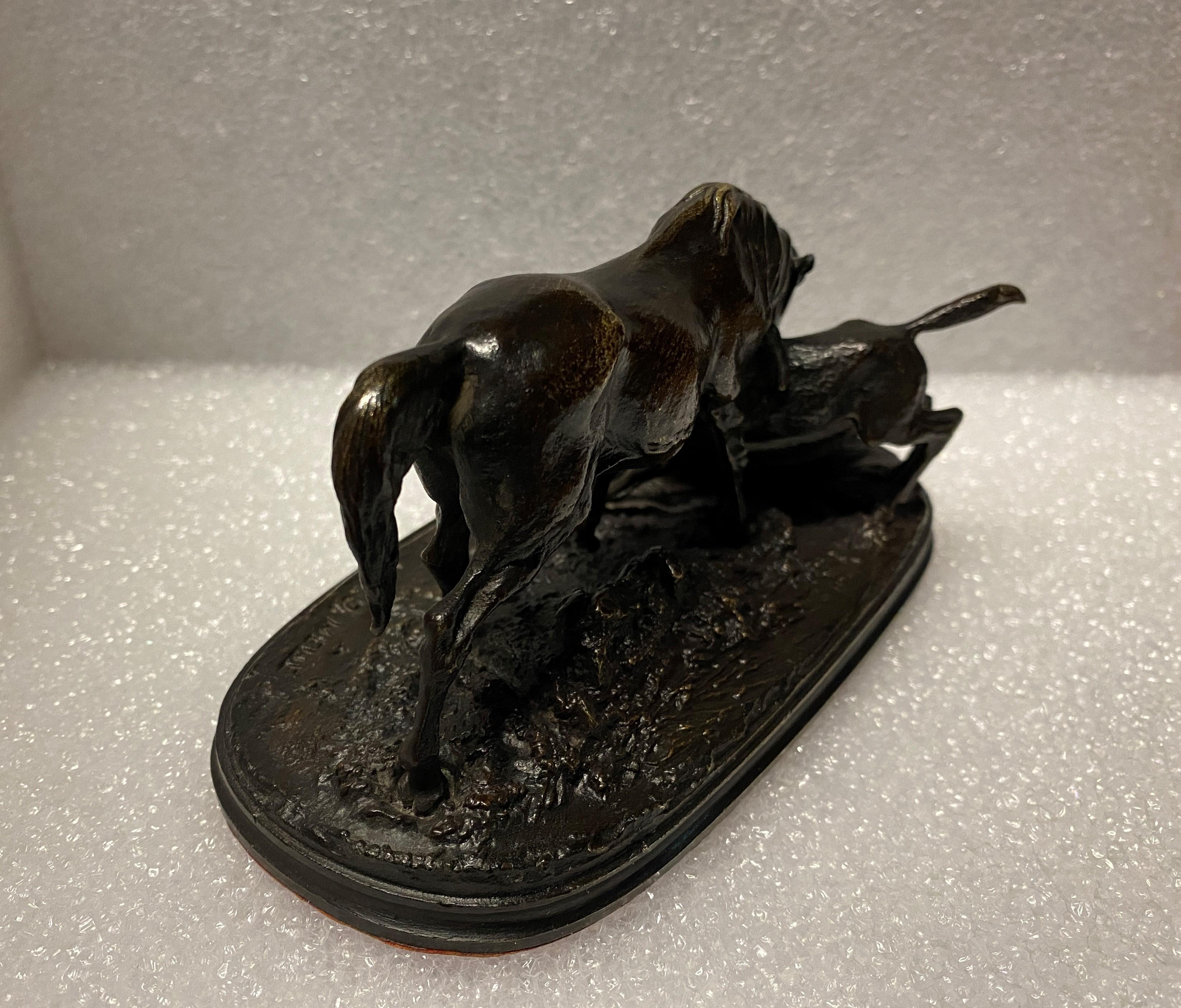 XIXe siècle Groupe en bronze à patine brune Jument et son poulain par Pierre Jules Mène en vente