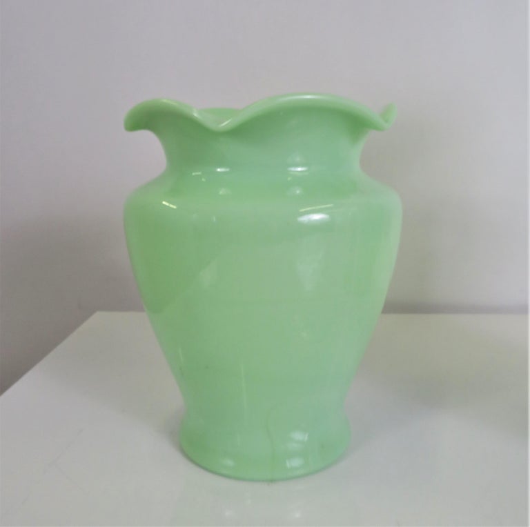 Grouping of 3 Jadite Green Mid Century Modern Sarah Vases by McKee