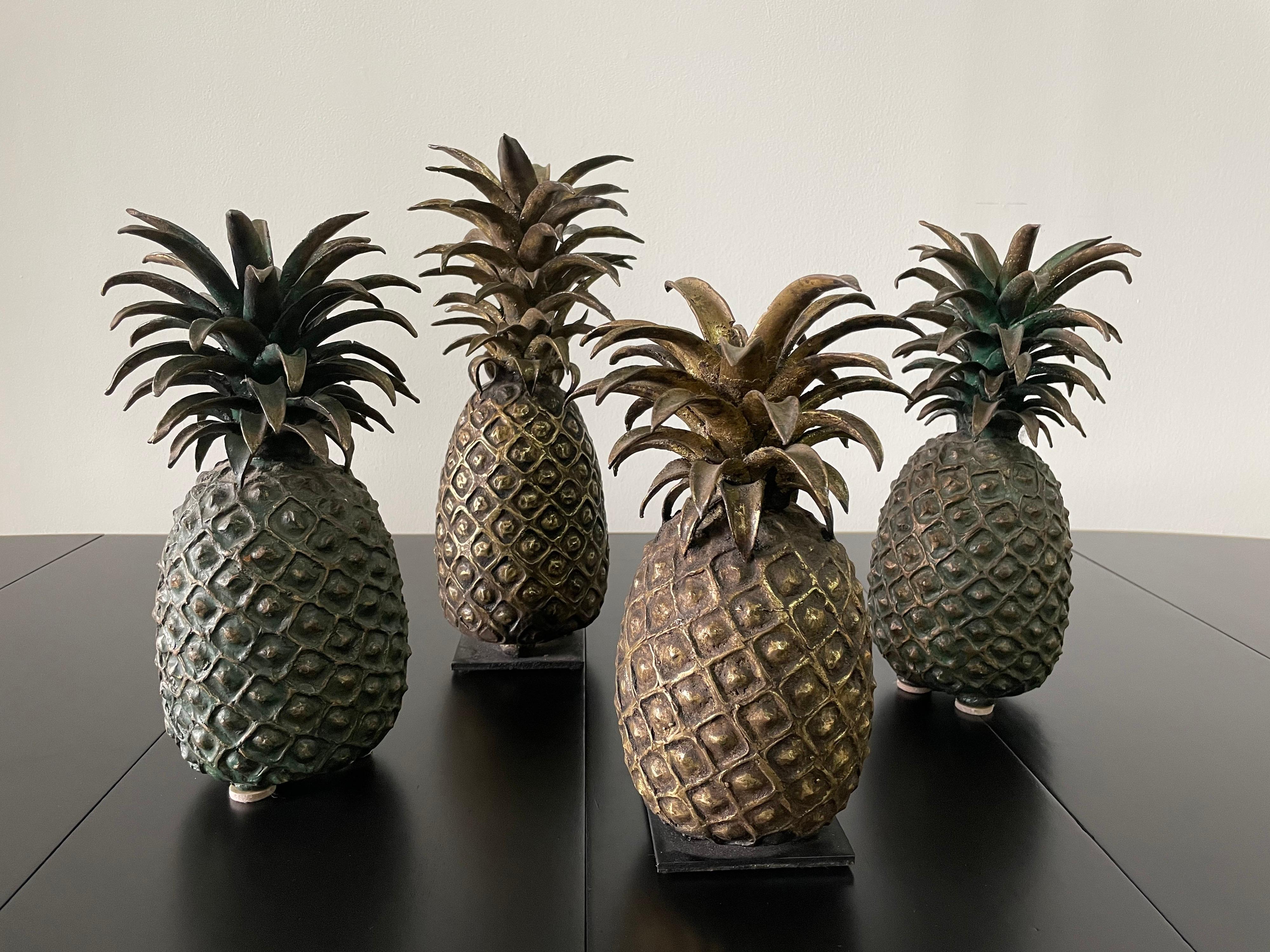 Grouping of 4 Vintage Lost Wax Bronze Pineapple Sculptures from Ivory Coast 5