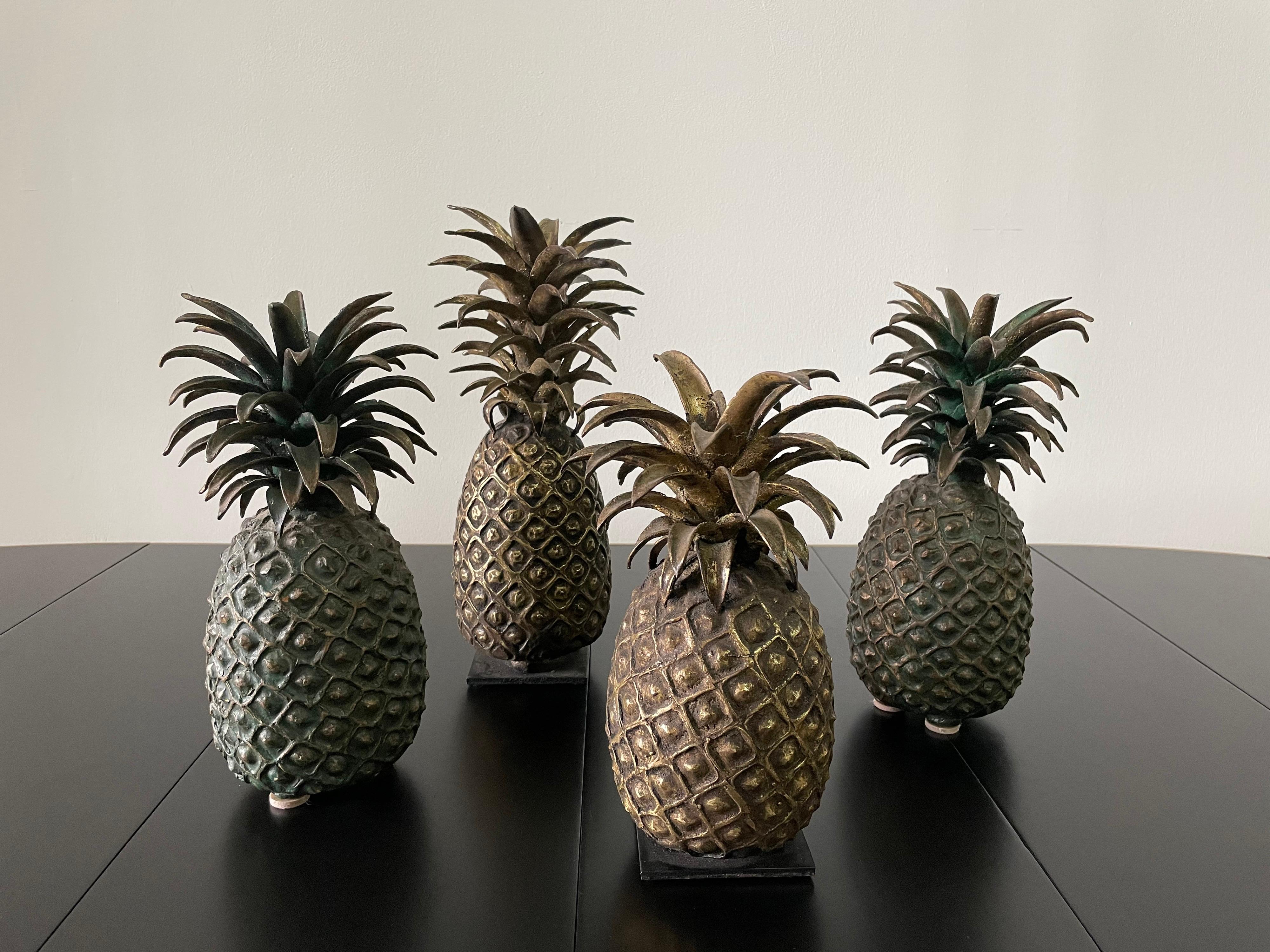 Grouping of 4 Vintage Lost Wax Bronze Pineapple Sculptures from Ivory Coast 6