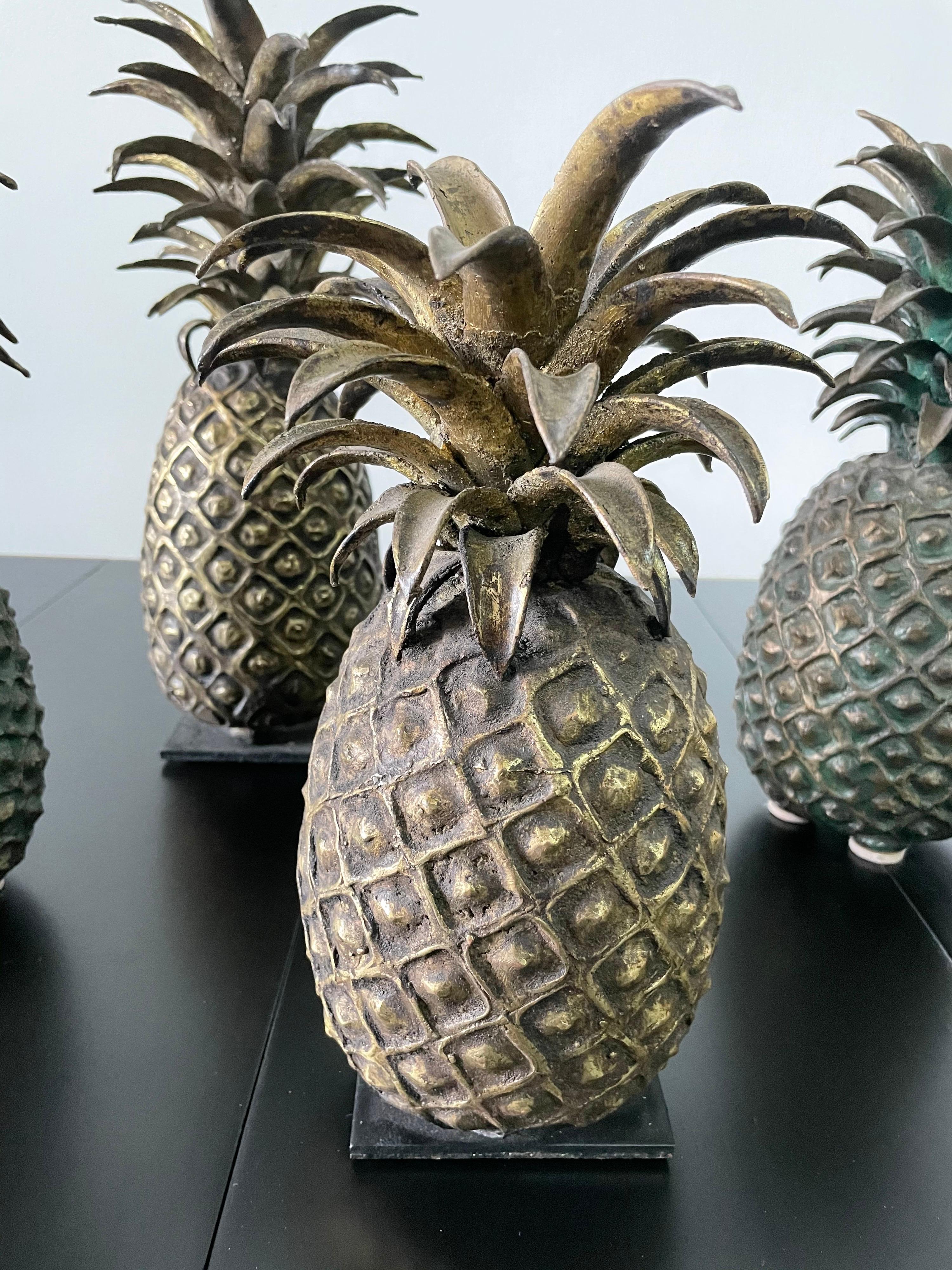 Organic Modern Grouping of 4 Vintage Lost Wax Bronze Pineapple Sculptures from Ivory Coast