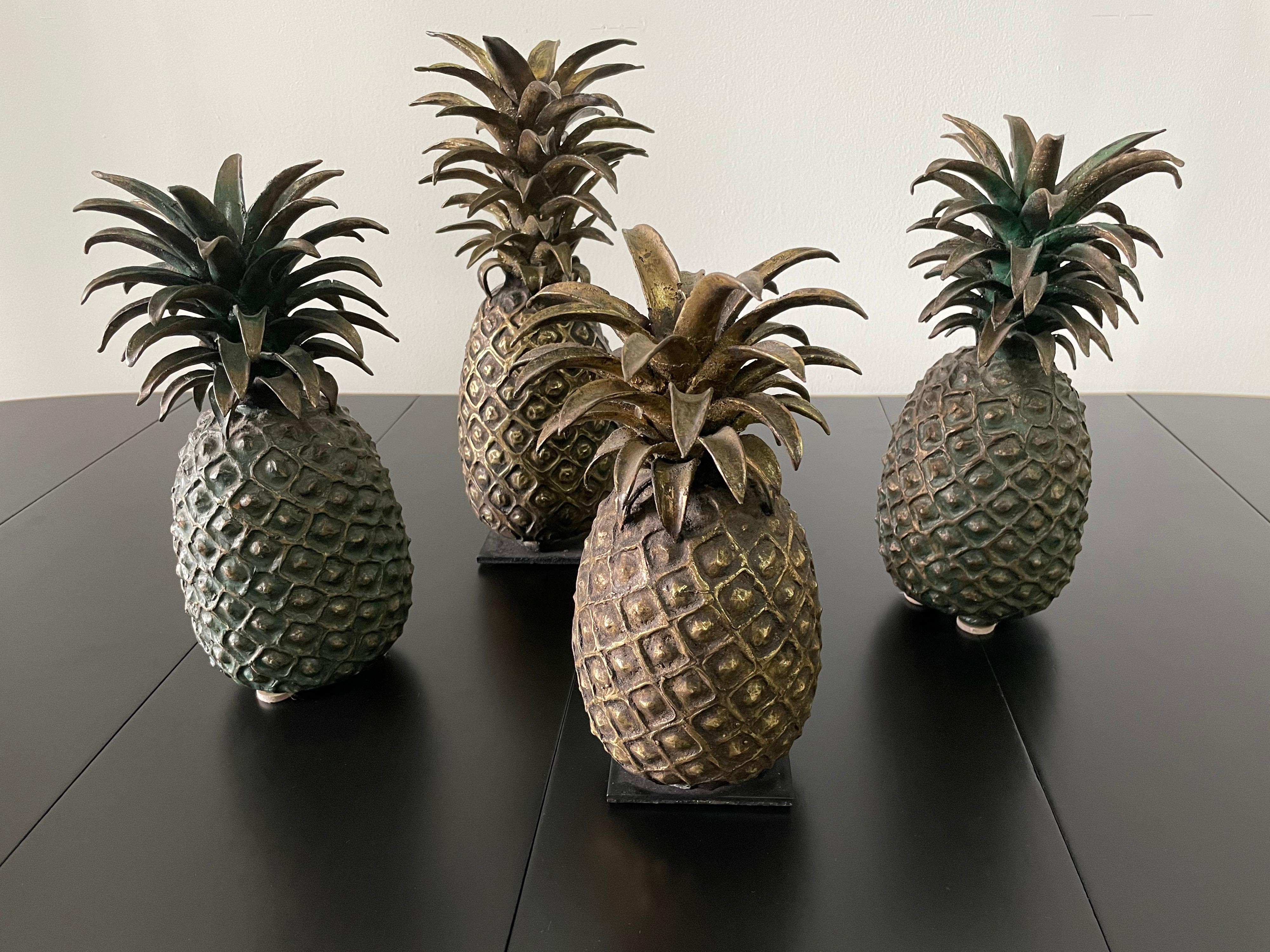 Grouping of 4 Vintage Lost Wax Bronze Pineapple Sculptures from Ivory Coast In Good Condition In North Miami, FL