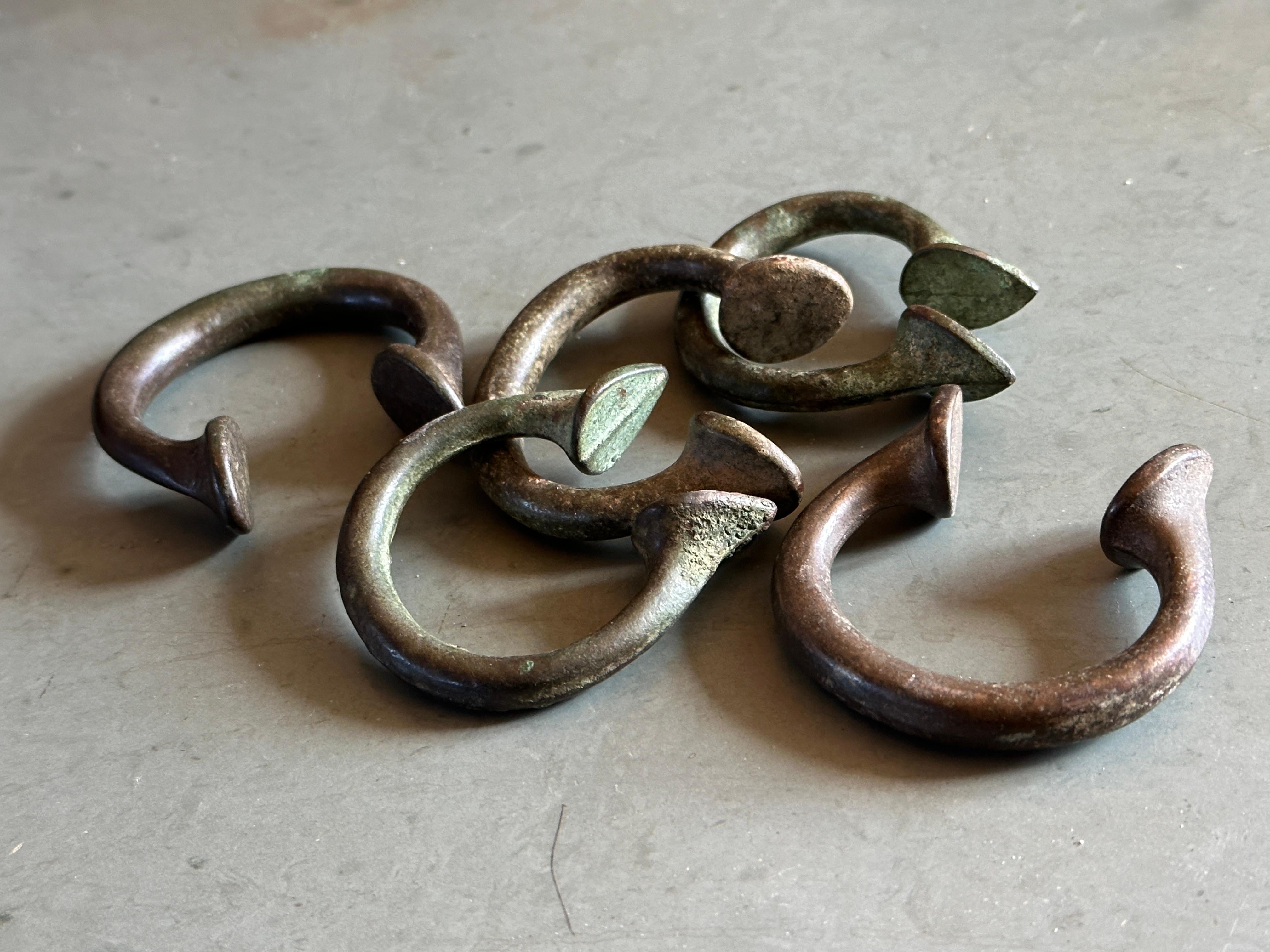 Forged Grouping of 5 Manillas, Okpoho, Nigeria, 19th Century For Sale