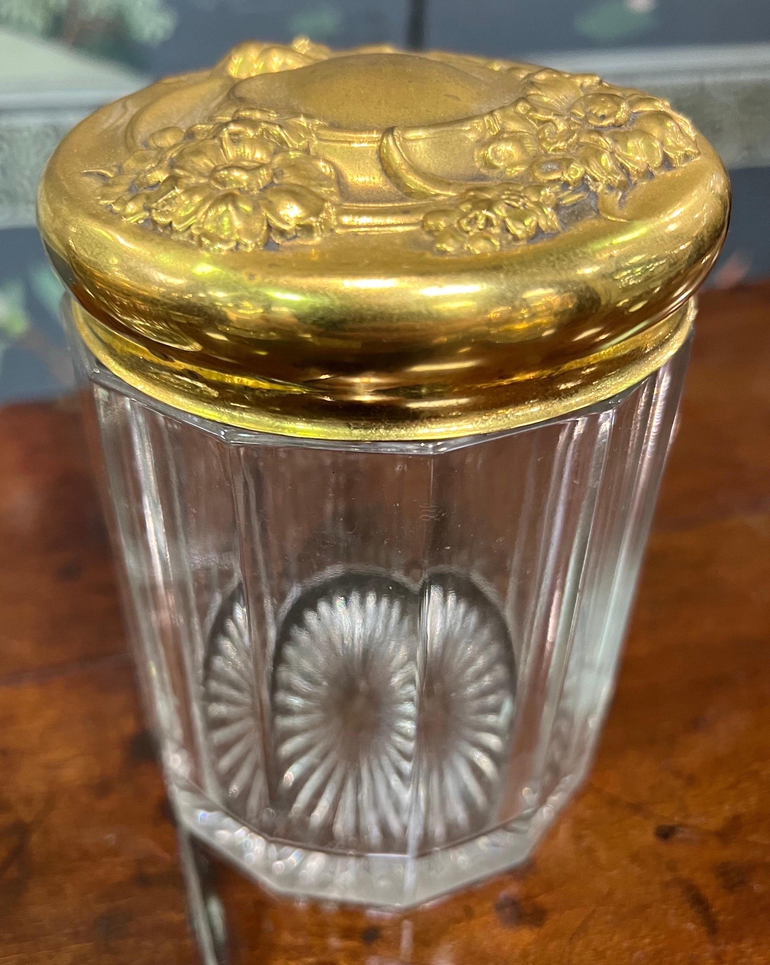 Grouping of 8 Cut Glass Jars with Sterling and Brass Lids For Sale 5