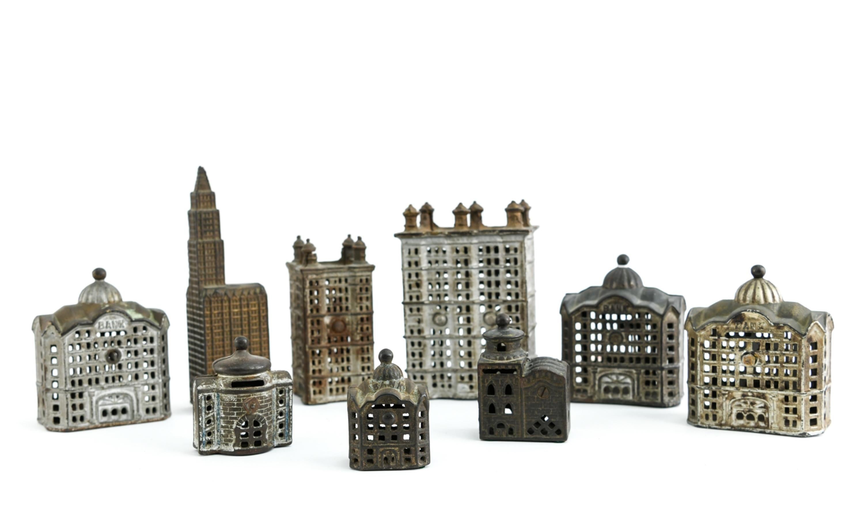 Grouping of Cast Iron Miniature Buildings In Good Condition For Sale In Norwalk, CT