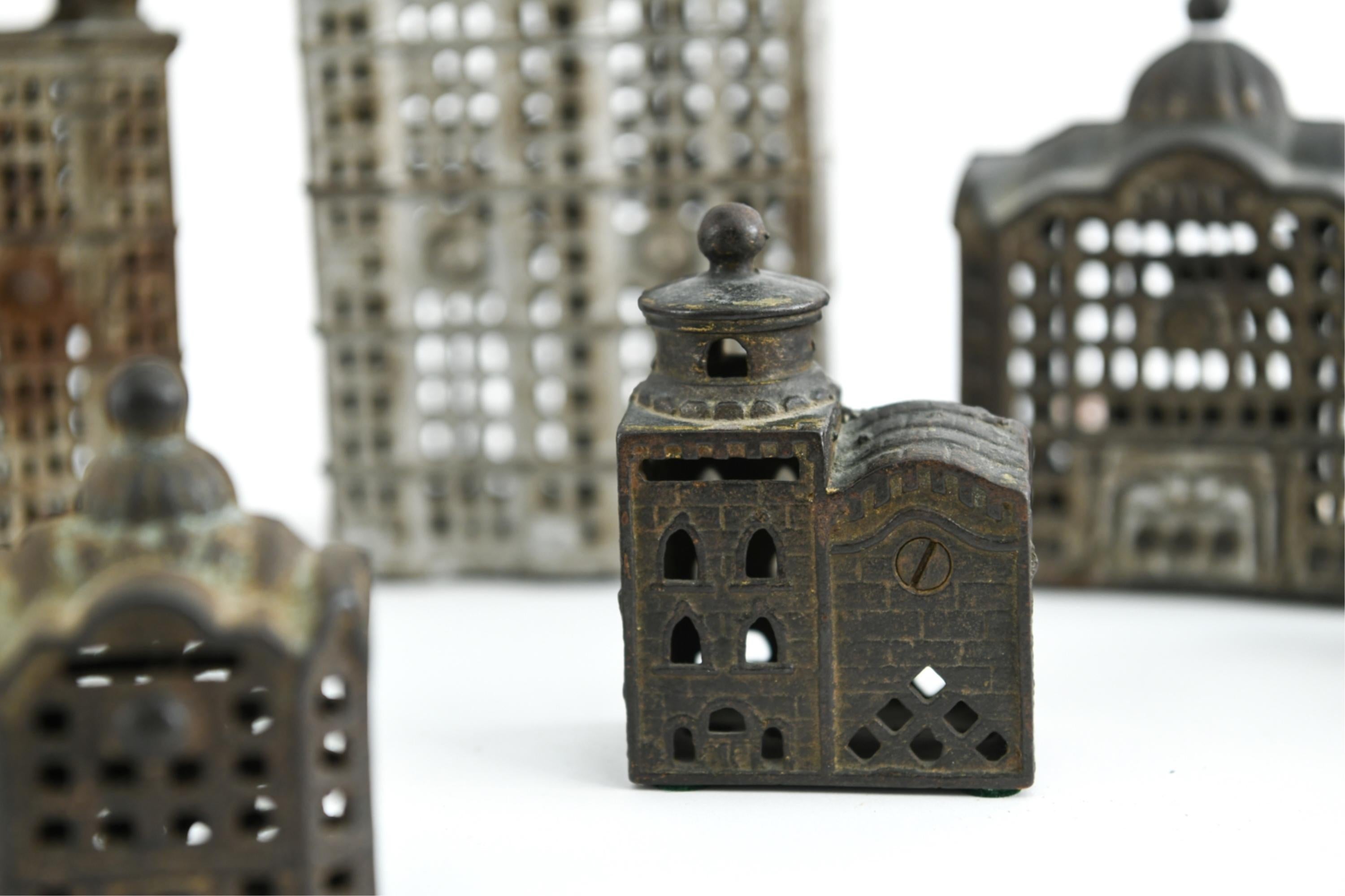 Grouping of Cast Iron Miniature Buildings For Sale 2