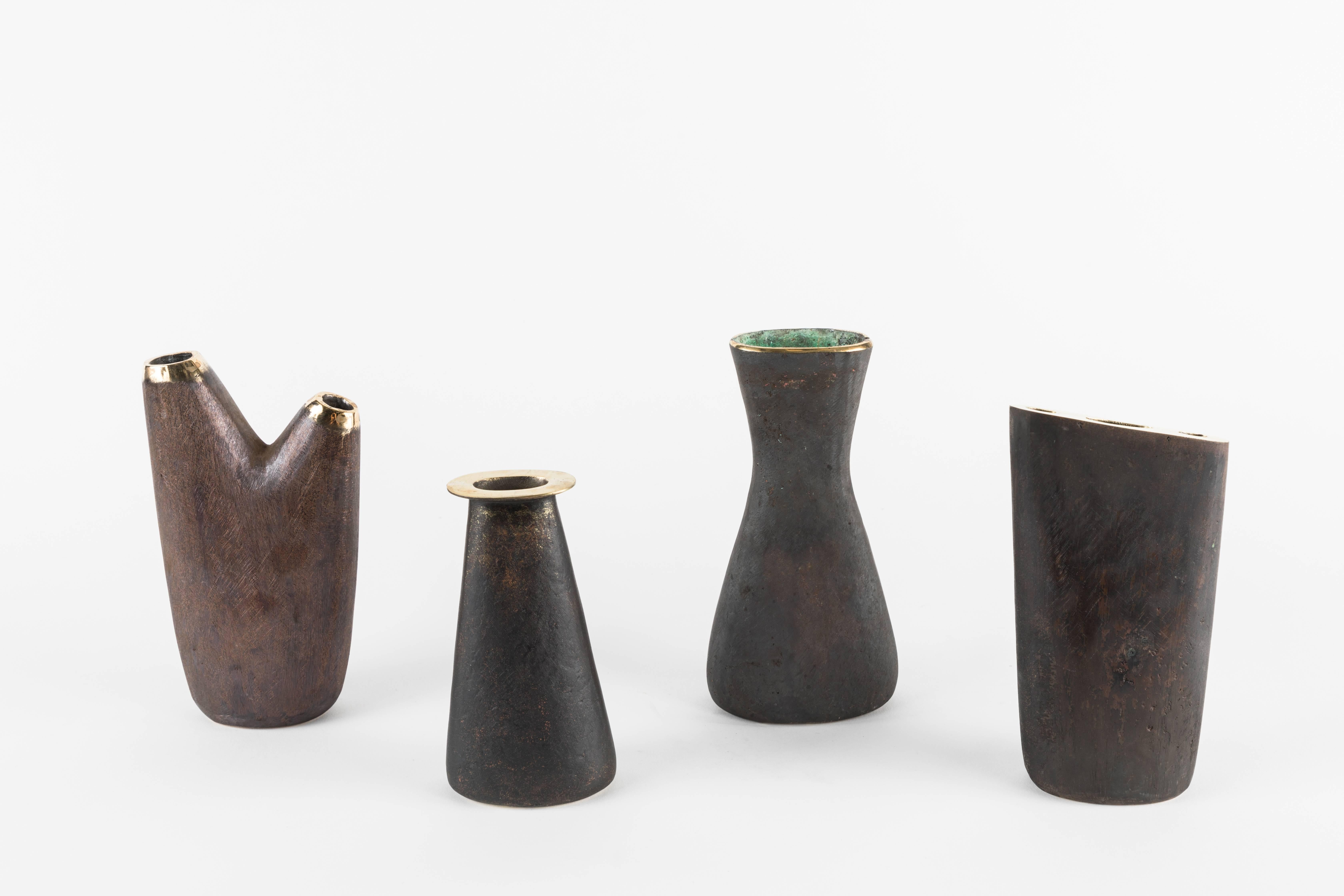 Mid-Century Modern Grouping of Four Carl Auböck Brass Vases For Sale