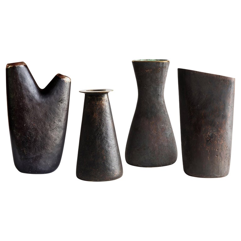 Carl Auböck set of four brass vases, Contemporary, offered by Two Enlighten Los Angeles
