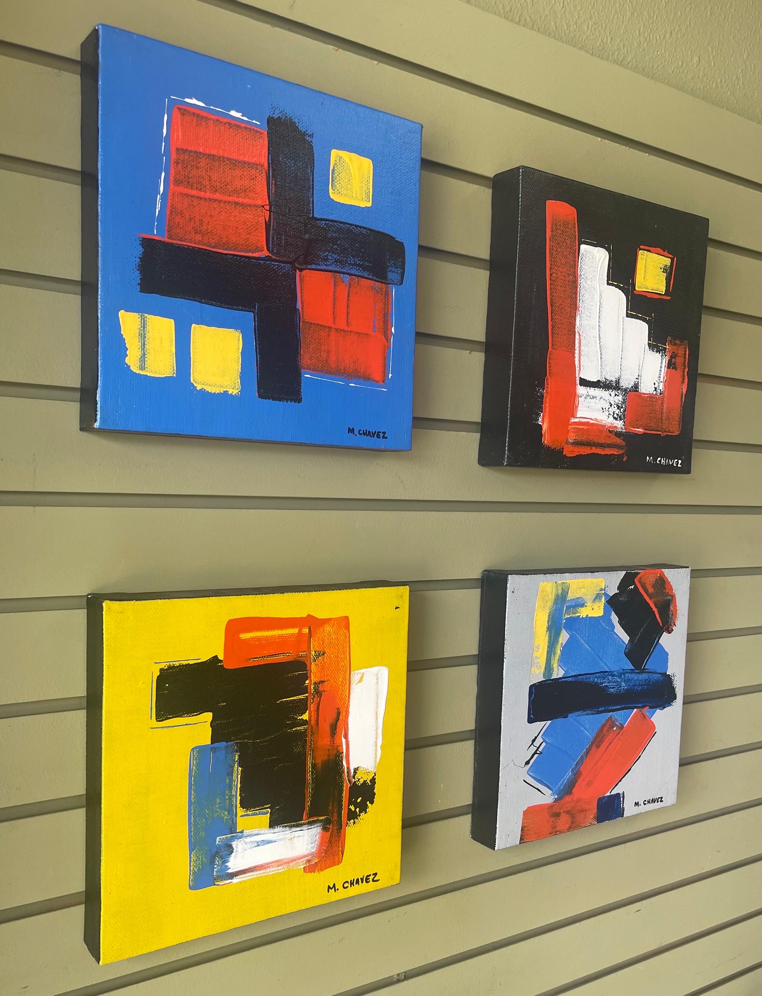 Gruppe von vier abstrakten Ölgemälden auf Leinwand von Miguel Chavez, Original (Moderne) im Angebot