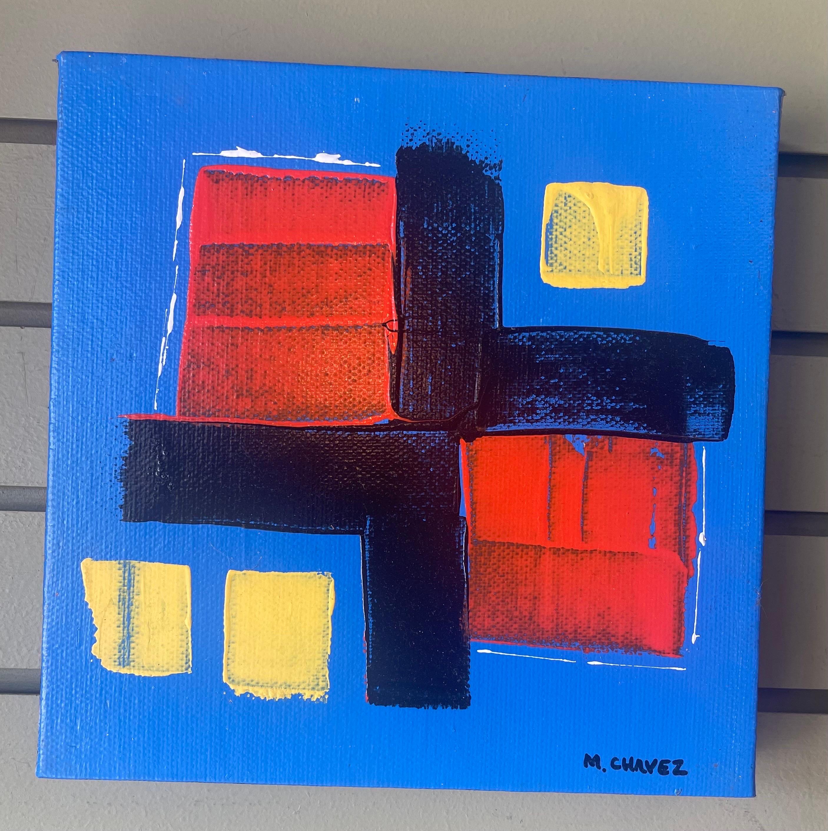 Gruppe von vier abstrakten Ölgemälden auf Leinwand von Miguel Chavez, Original (20. Jahrhundert) im Angebot