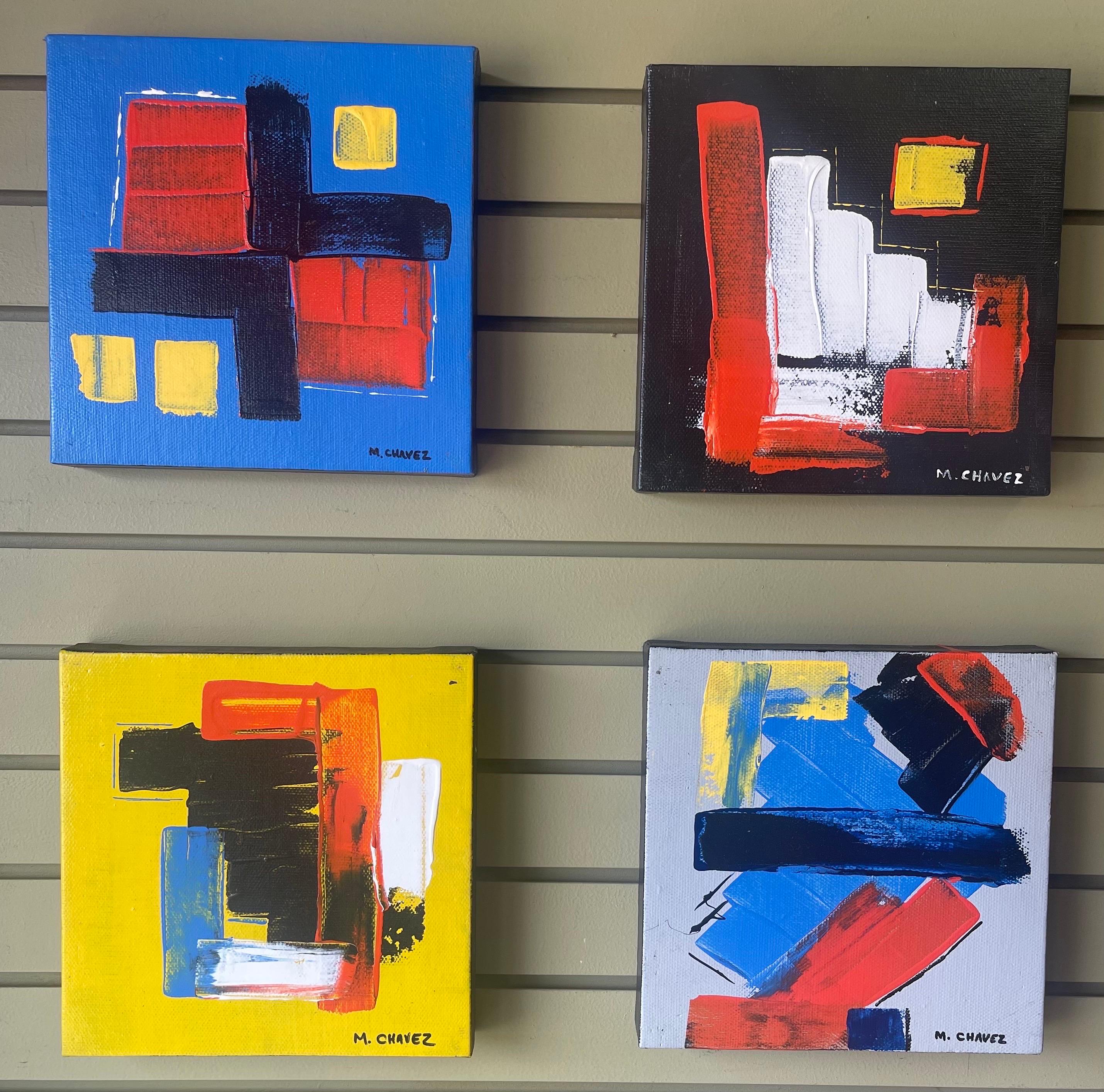 Gruppe von vier abstrakten Ölgemälden auf Leinwand von Miguel Chavez, Original im Angebot 2