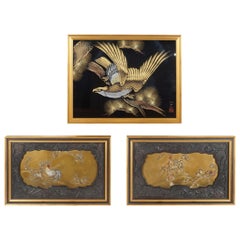 Antique Grouping of Framed 19th and 20th Century Japanese Lacquer Panels