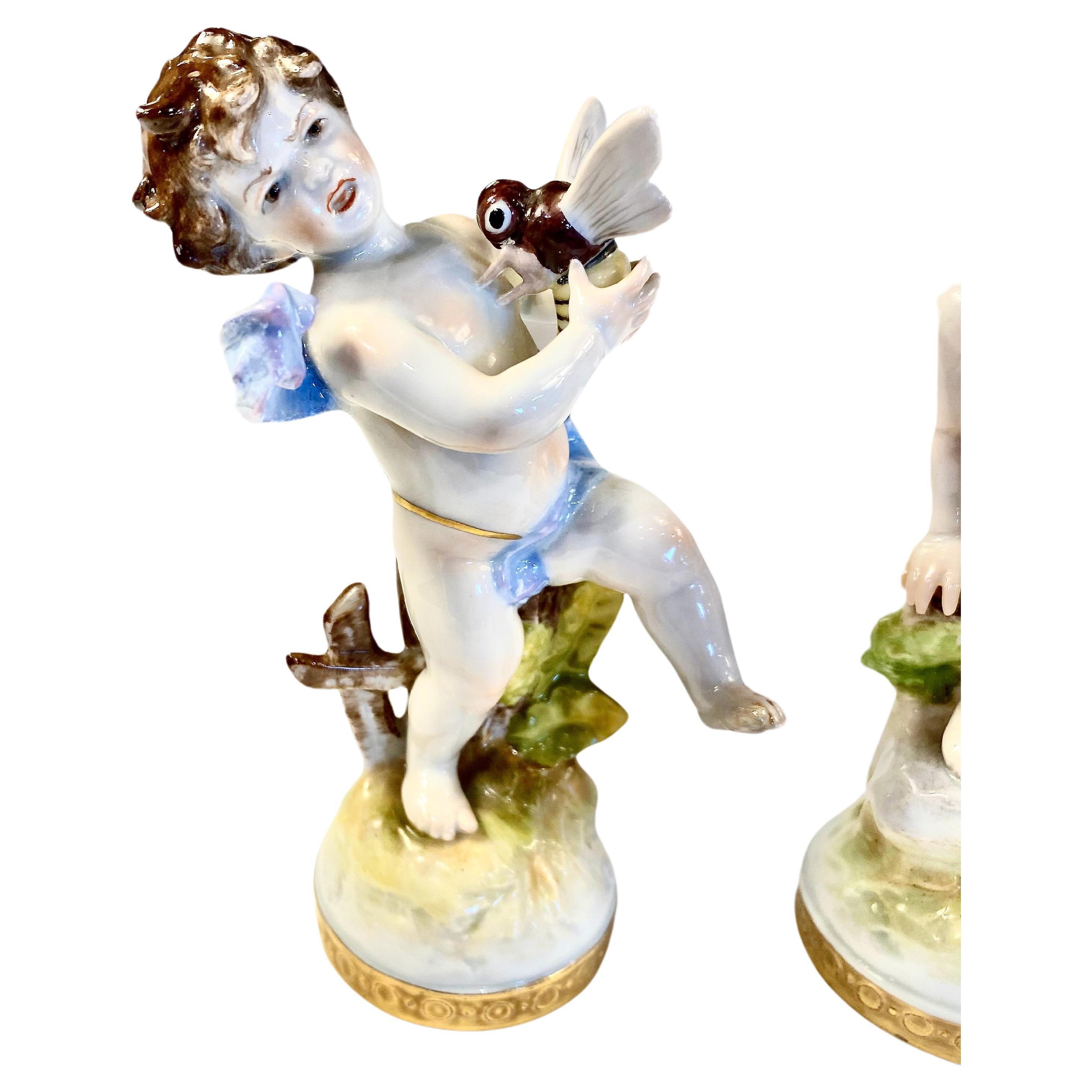 19th Century Grouping of Rudolstadt Volkstedt Putti Figurines, Set of 5 For Sale