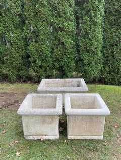 Grouping of Three French Cast Stone Planters Signed La Vieille
