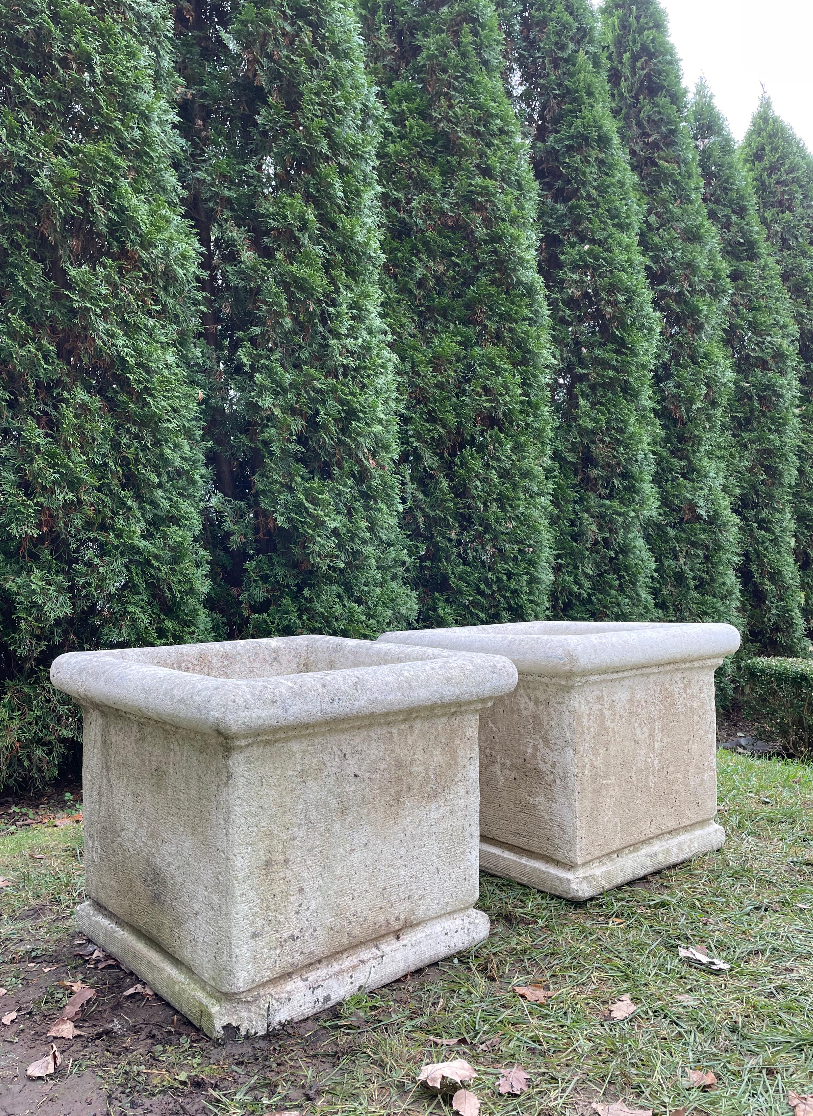 20th Century Grouping of Three French Cast Stone Planters Signed La Vieille For Sale