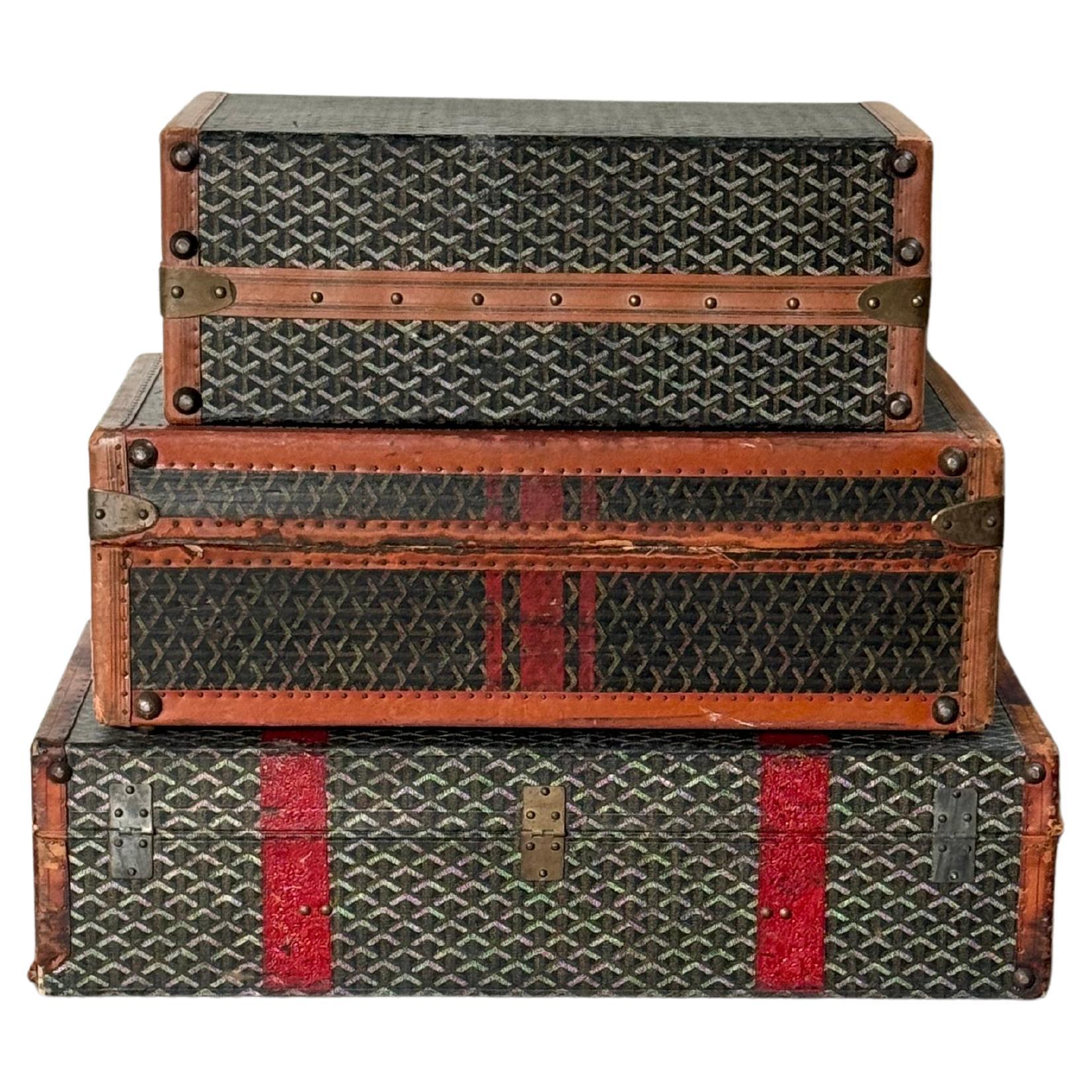 Grouping of Three Rare Original Goyard Suitcases/Trunks For Sale