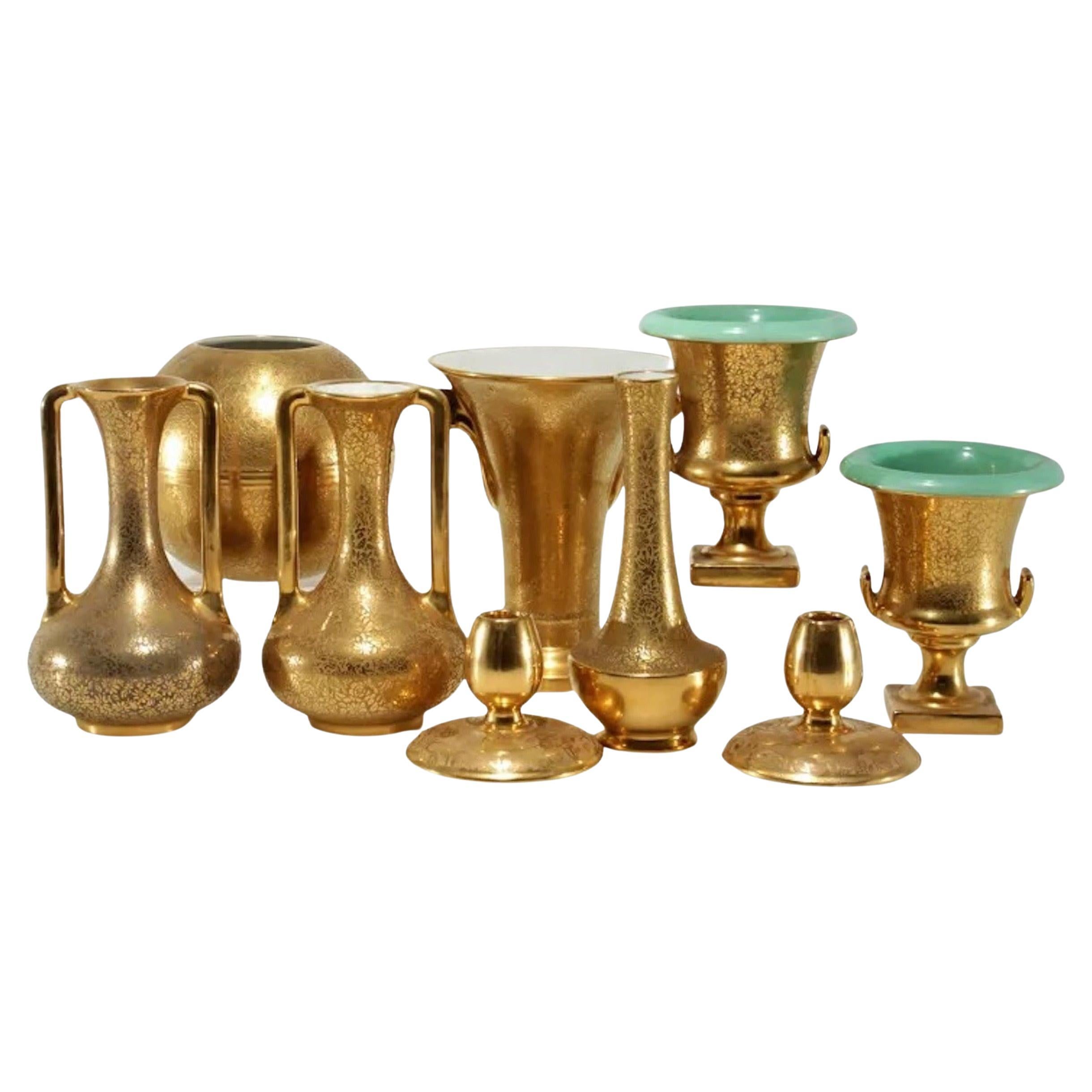 Groupement de Trenton Potteries dorées et décorées par Wheeling  en vente