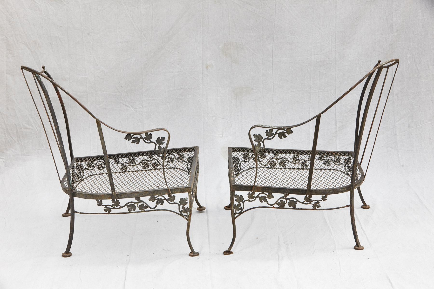 American Grouping of Woodard Wrought Iron Garden Corner Chairs with Matching Side Table