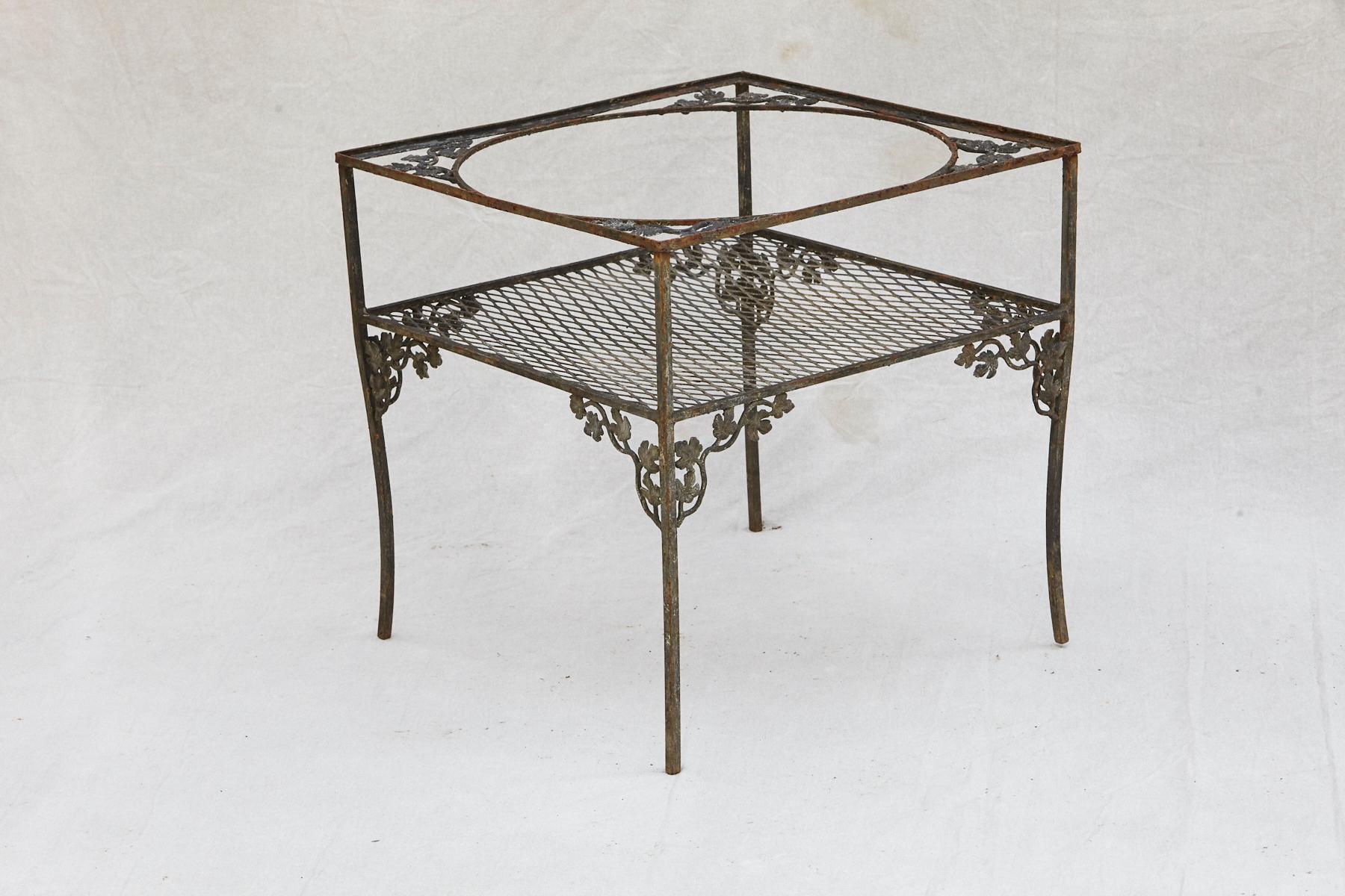 Mid-20th Century Grouping of Woodard Wrought Iron Garden Corner Chairs with Matching Side Table