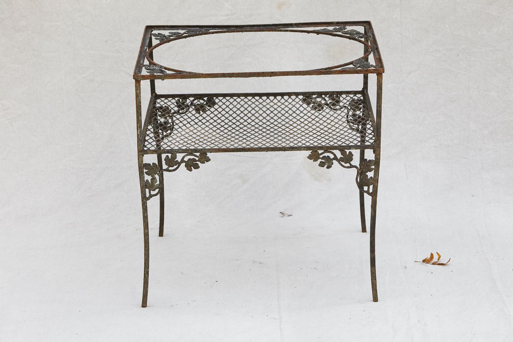 Grouping of Woodard Wrought Iron Garden Corner Chairs with Matching Side Table 1