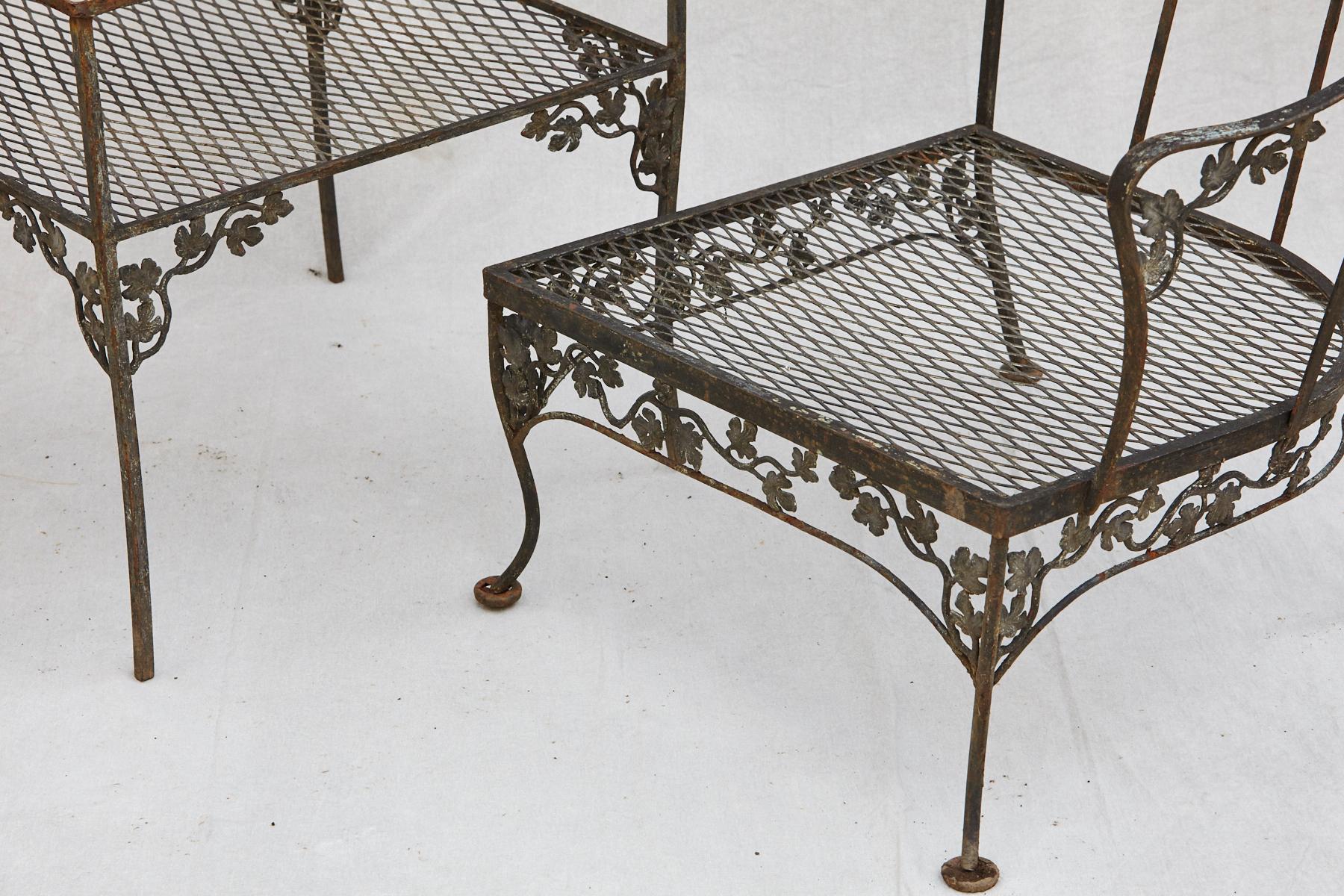 Grouping of Woodard Wrought Iron Garden Corner Chairs with Matching Side Table 2