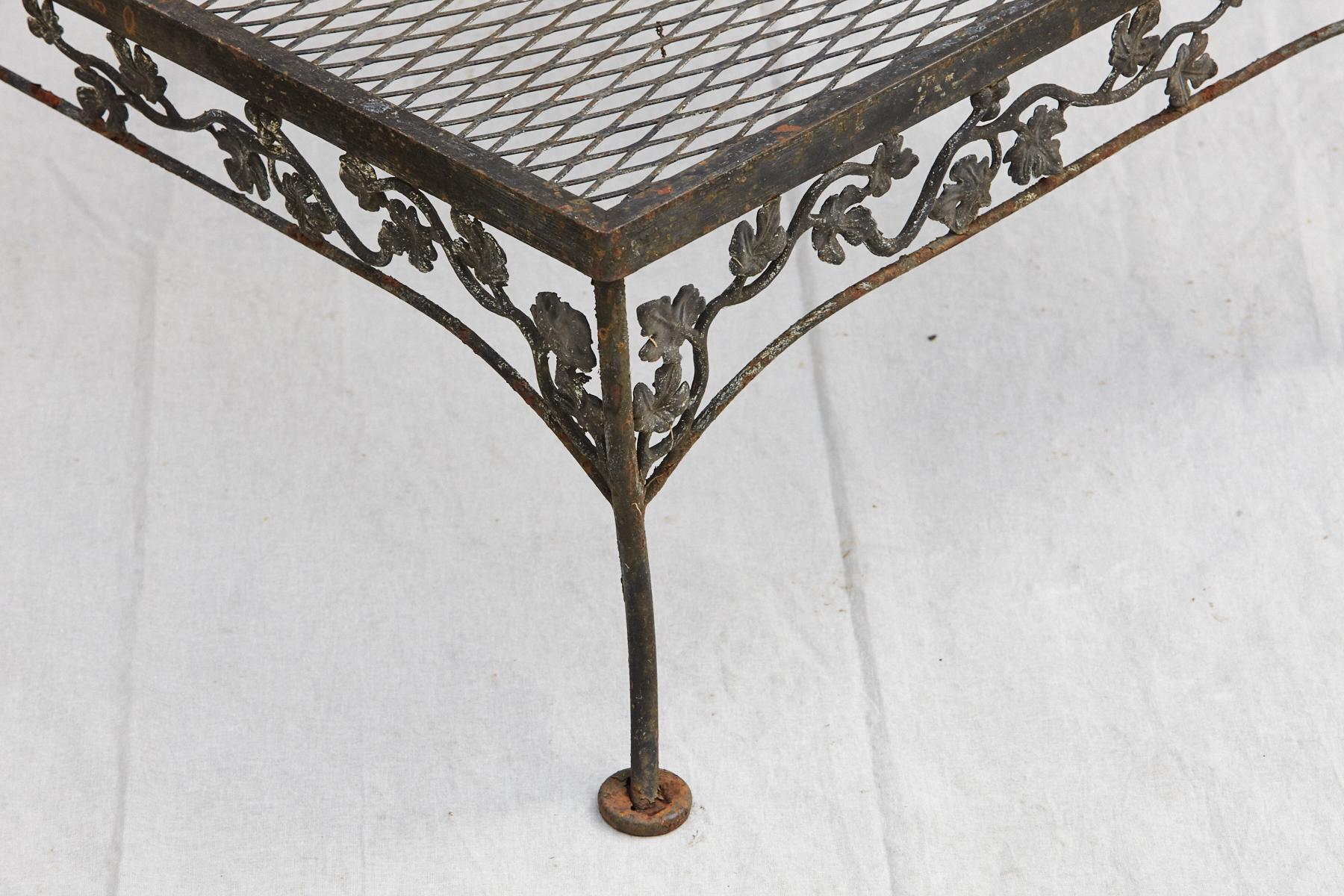 Grouping of Woodard Wrought Iron Garden Corner Chairs with Matching Side Table 3