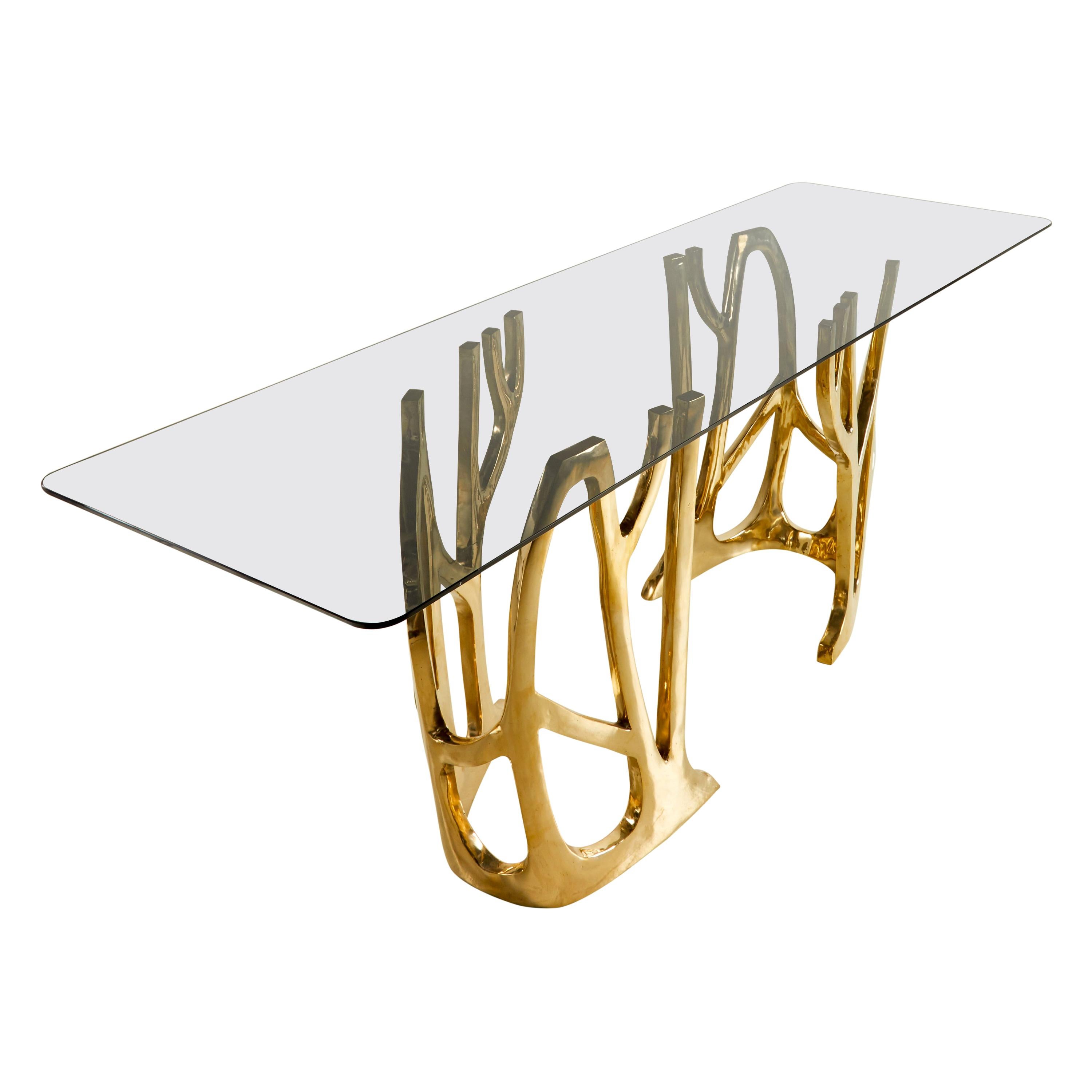 Grove Console in Bronze with Glass Top