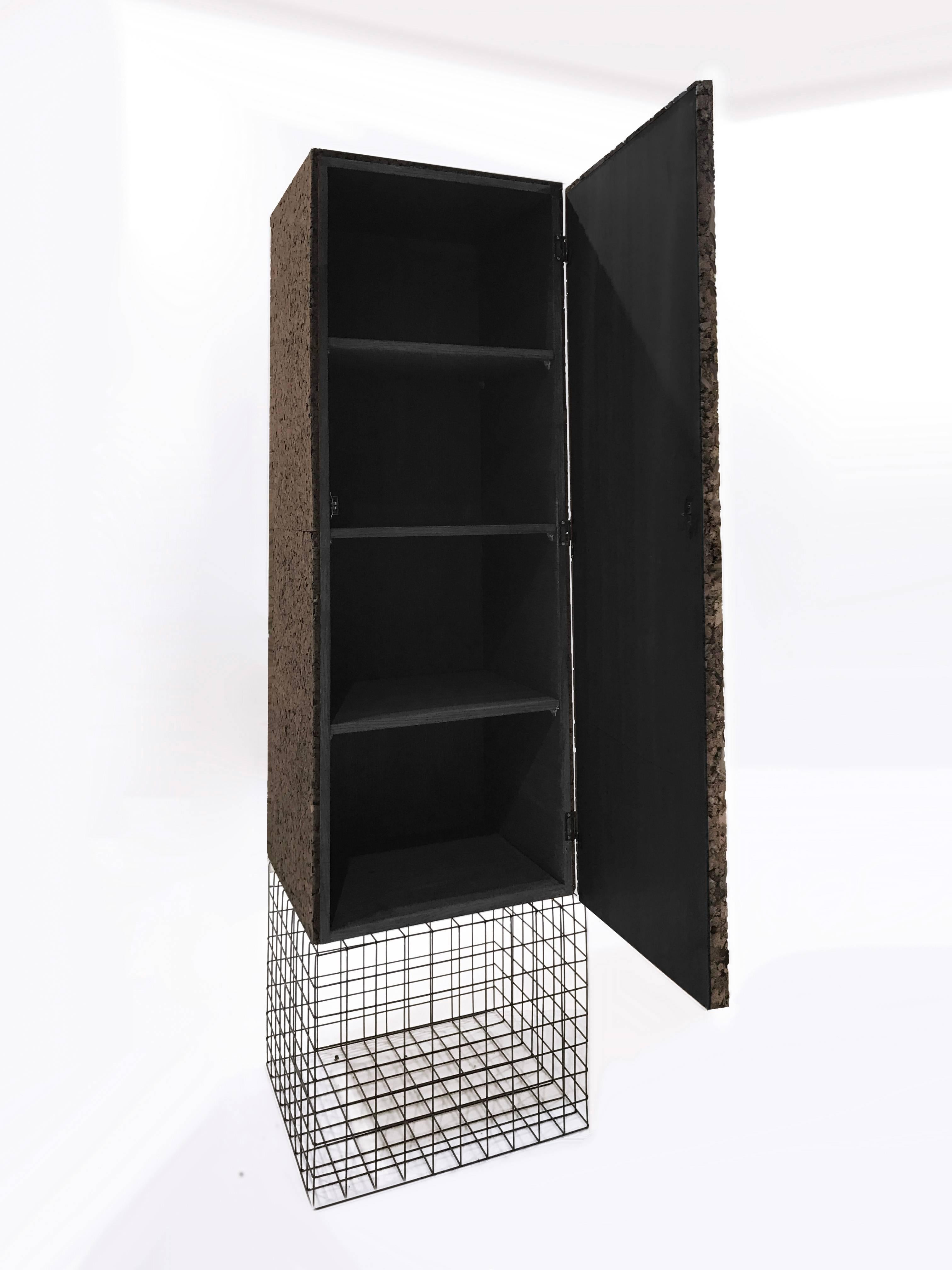 Minimalist Grove Cupboard / Wardrobe in Toasted Cork and Metal Design Award Winner For Sale