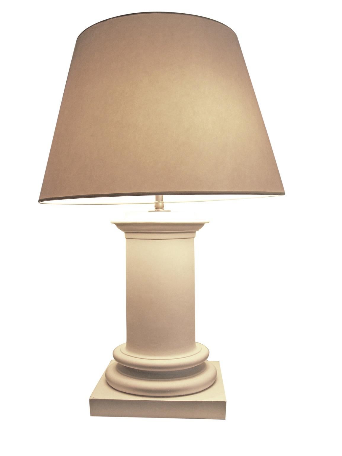 Table lamp made of white plaster with aged brass hardware. The Grove lamp includes a single socket, with dimmer switch.

Dimensions: 7.5