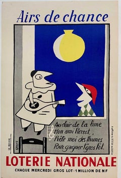 Cartel original francés de lotería AIRS DE CHANCE Loterie Nationale