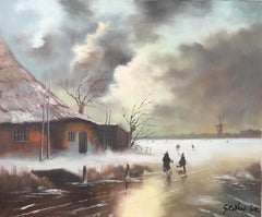 Groven - 20th Century Oil, Ice Skating on the Lake
