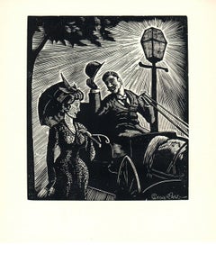 Vintage 1939 Grover Page 'The Old Hack Had Pickup Too' Modernism Black & White Woodblock