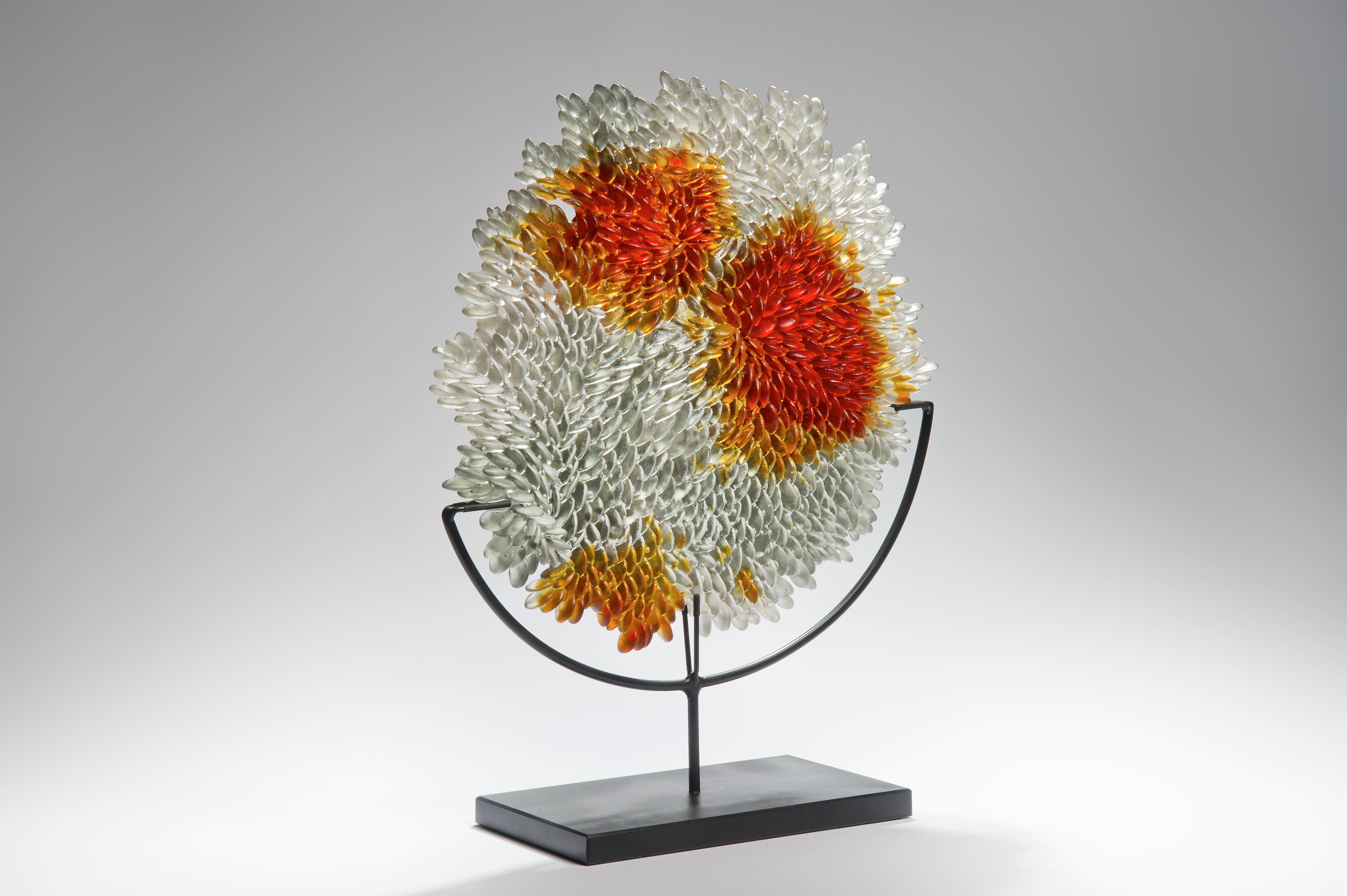 Organic Modern Grown Round, a Textured Glass Sculpture in Clear & Amber by Nina Casson McGarva