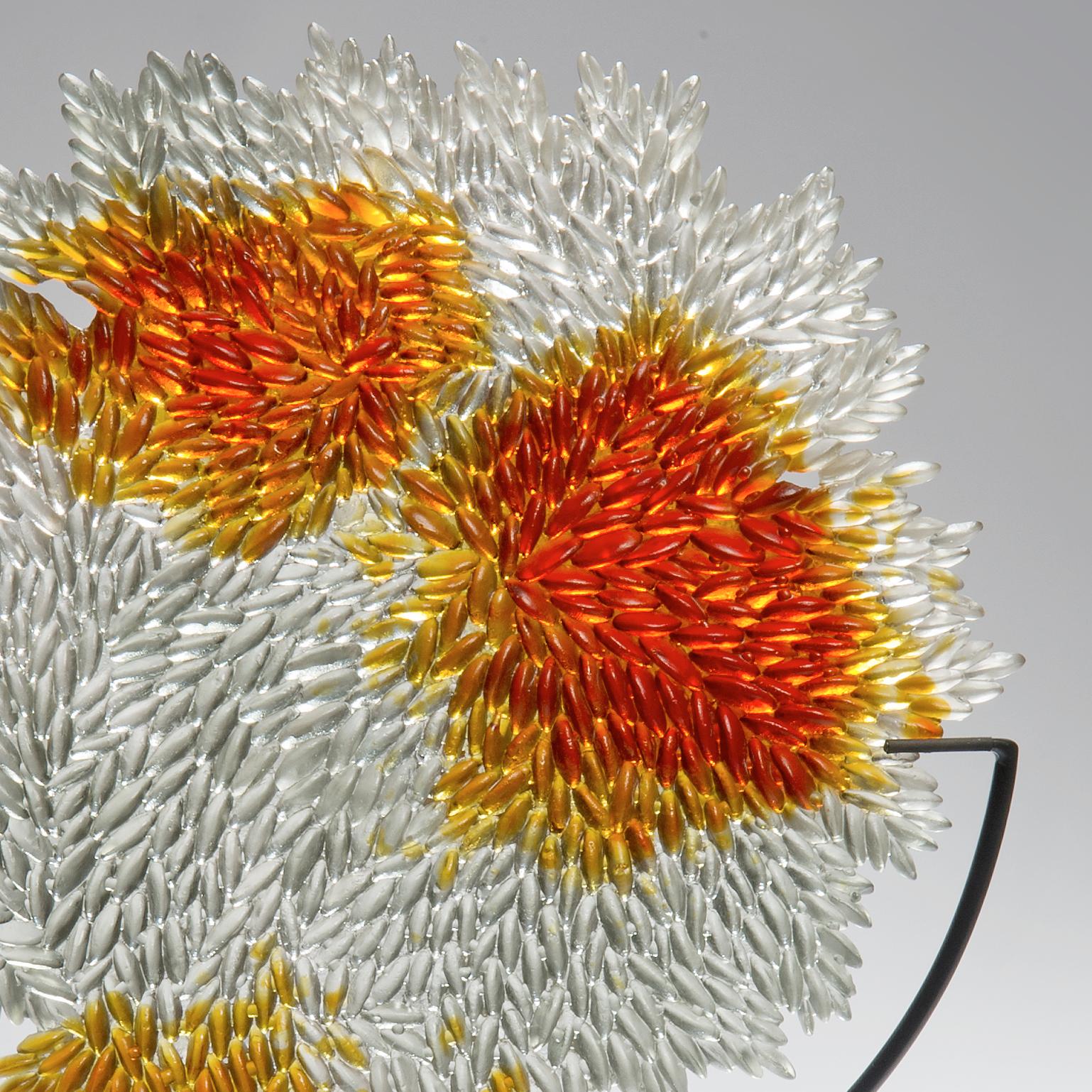 British Grown Round, a Textured Glass Sculpture in Clear & Amber by Nina Casson McGarva