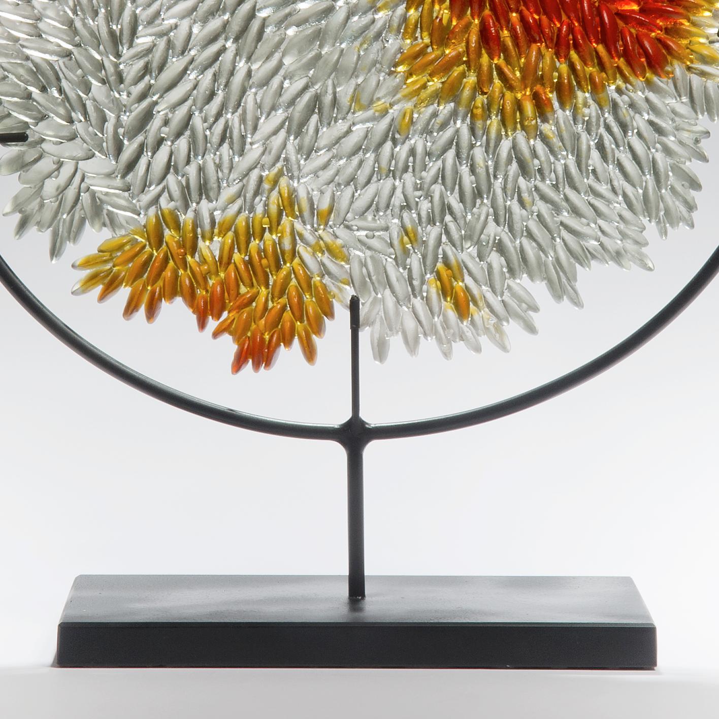 Cast Grown Round, a Textured Glass Sculpture in Clear & Amber by Nina Casson McGarva
