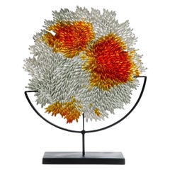Grown Round, a Textured Glass Sculpture in Clear & Amber by Nina Casson McGarva