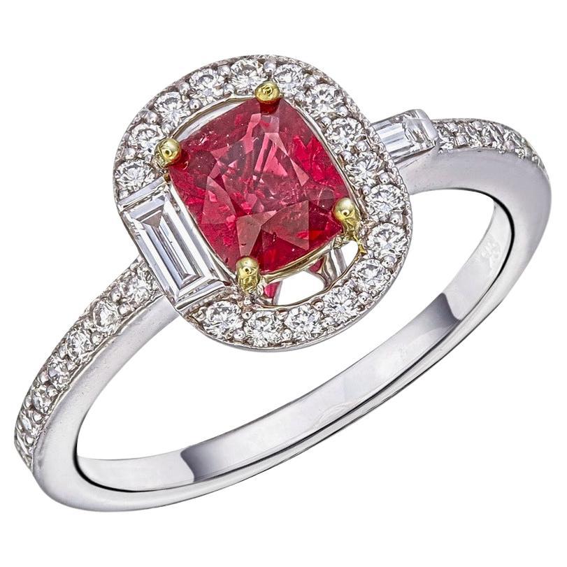 GRS 0.76 Carat Pigeon Blood Burma No Heat Ruby and Diamond Ring in 18 Karat Gold For Sale