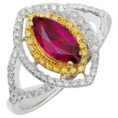 GRS 0.99 cts Unheated Mozambique Ruby 
0.39 cts Diamonds 18K 2-Tone Ring