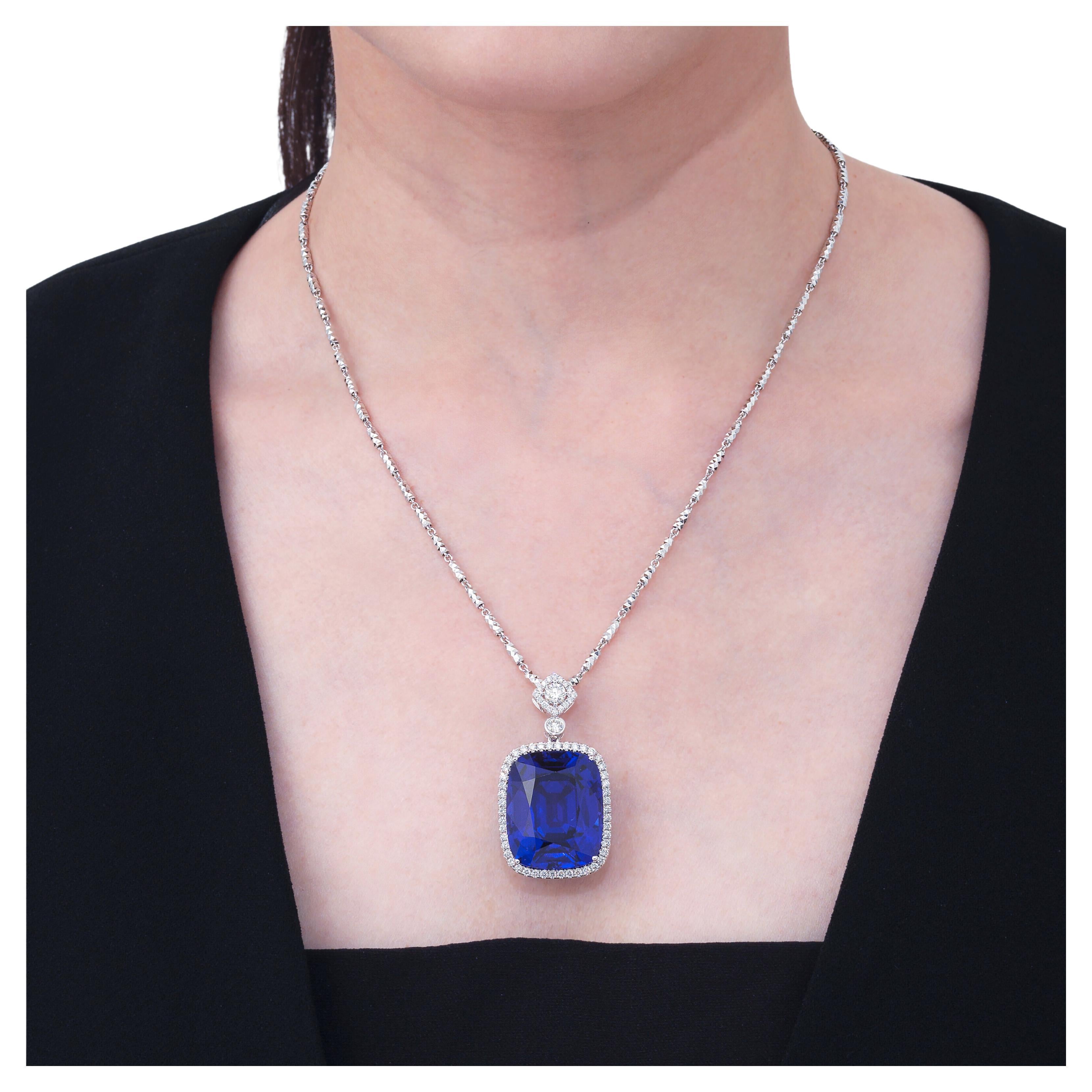 Grs 12 Carat Ceylon Untreated Sapphire Diamond Pendant Necklace